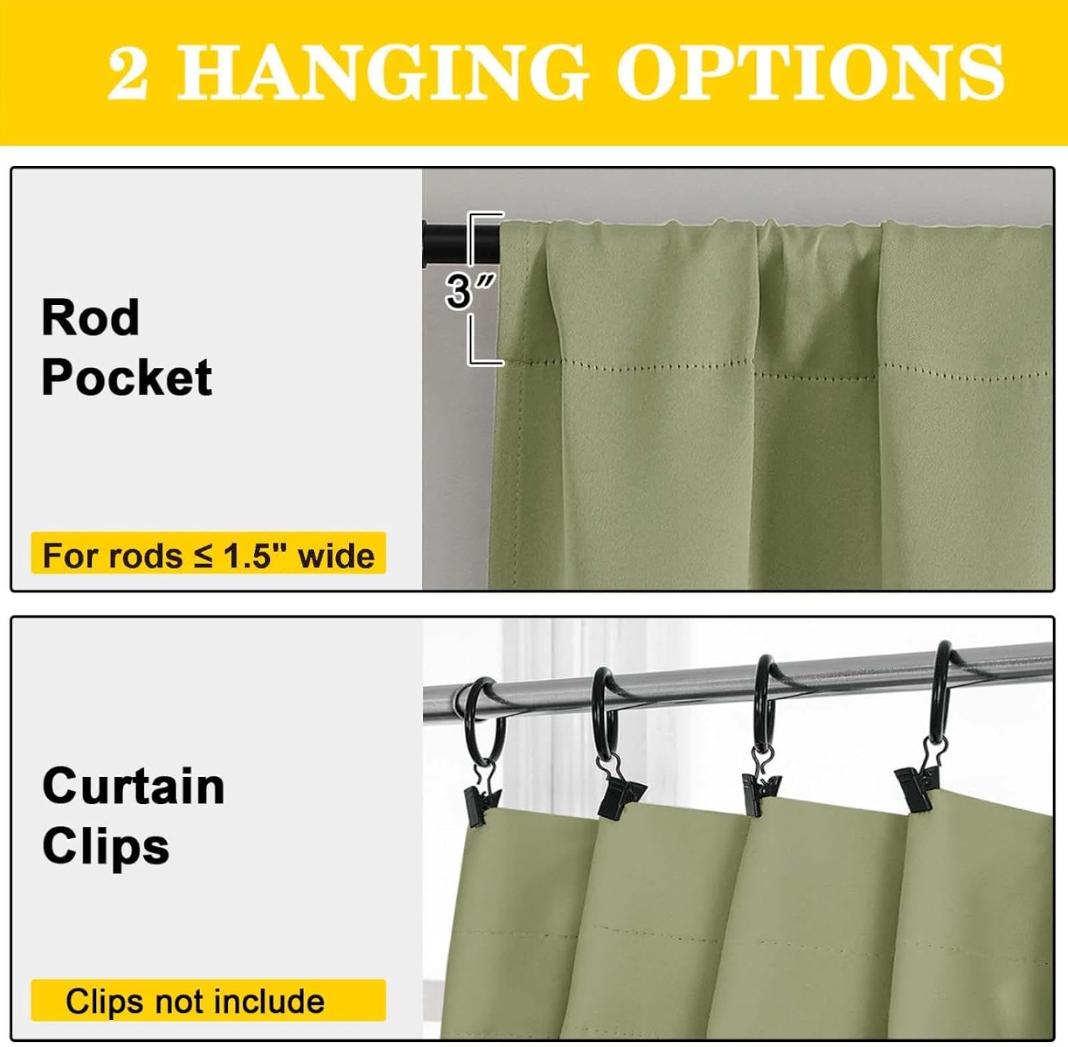 WelvetBLK Sage Green Room Darkening Curtains for Bedroom Living Room 45 Inch Length 2 Panels Set, Soft Solid Thermal Insulated Rod Pocket S…