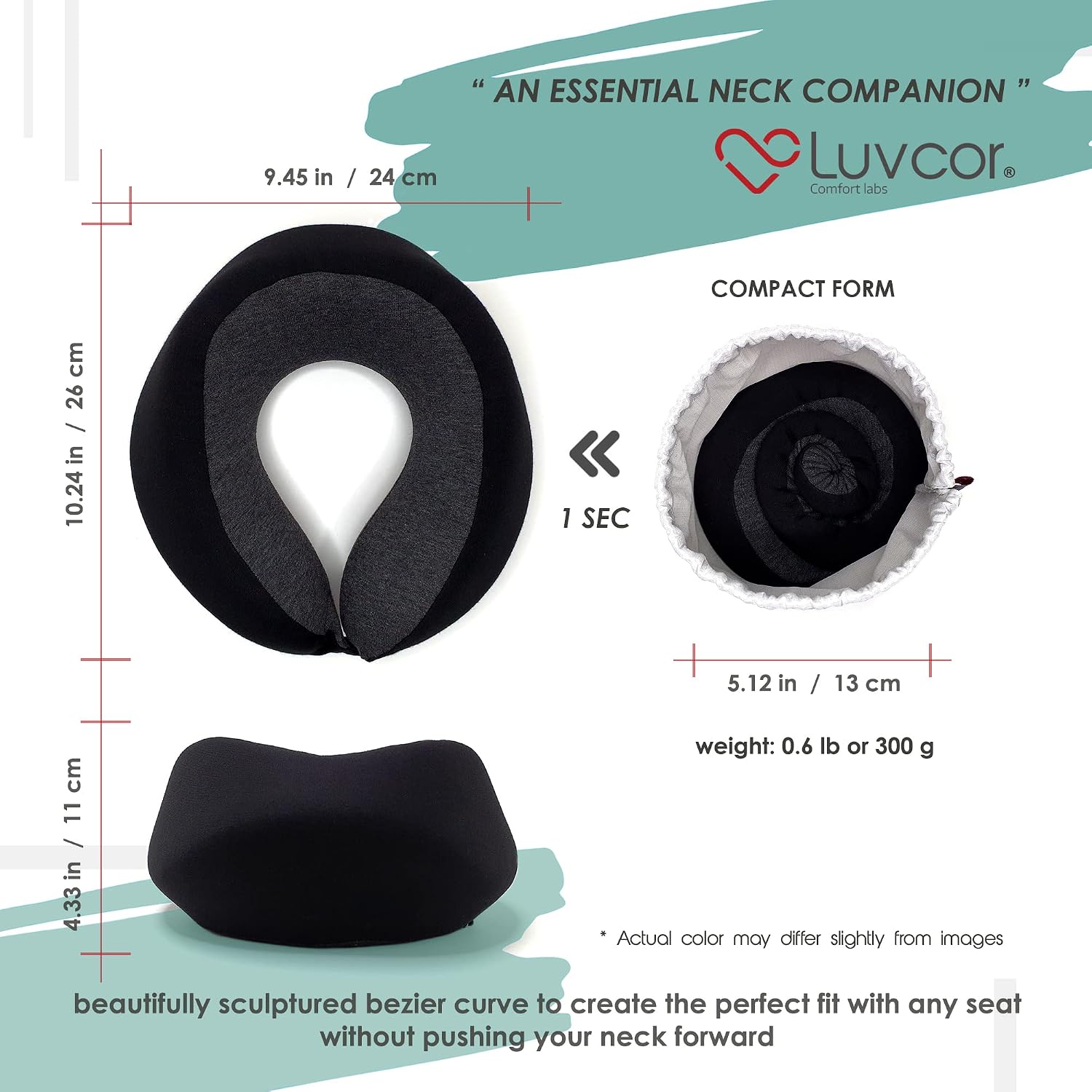 Premium Quality Memory Foam Travel Neck Pillow Bundle - Best Ergonomic Pillow for Airplane Travel, car Ride, Sleeping. Comes with Eye…