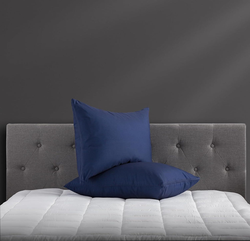 Micropuff Navy King Size Pillow Protectors with Zipper - 4 Pack - Soft and Breathable Hypoallergenic Pillow Cover. Pillowcase Protects…