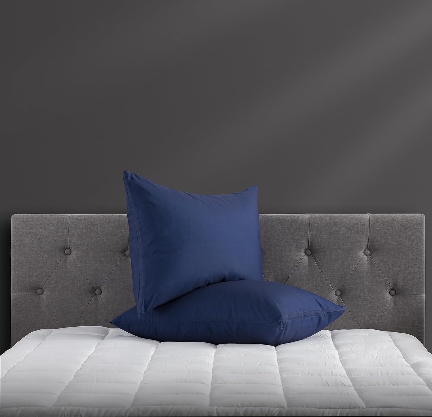 Micropuff Navy King Size Pillow Protectors with Zipper - 4 Pack - Soft and Breathable Hypoallergenic Pillow Cover. Pillowcase Protects…