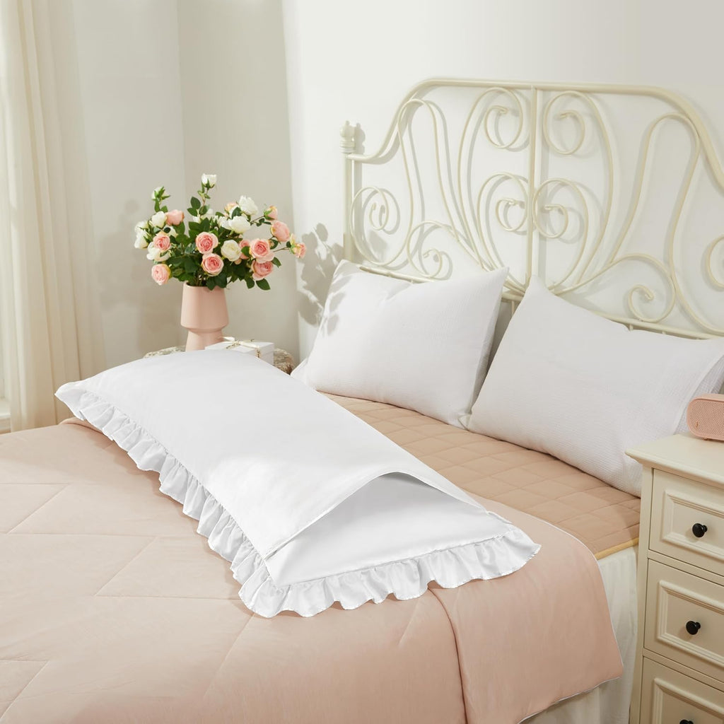 HommxJF White Satin Pillowcases Body Pillow for Hair and Skin, White Body Pillow Silk Pillowcase with Envelope Closure Princess Room Decorat…