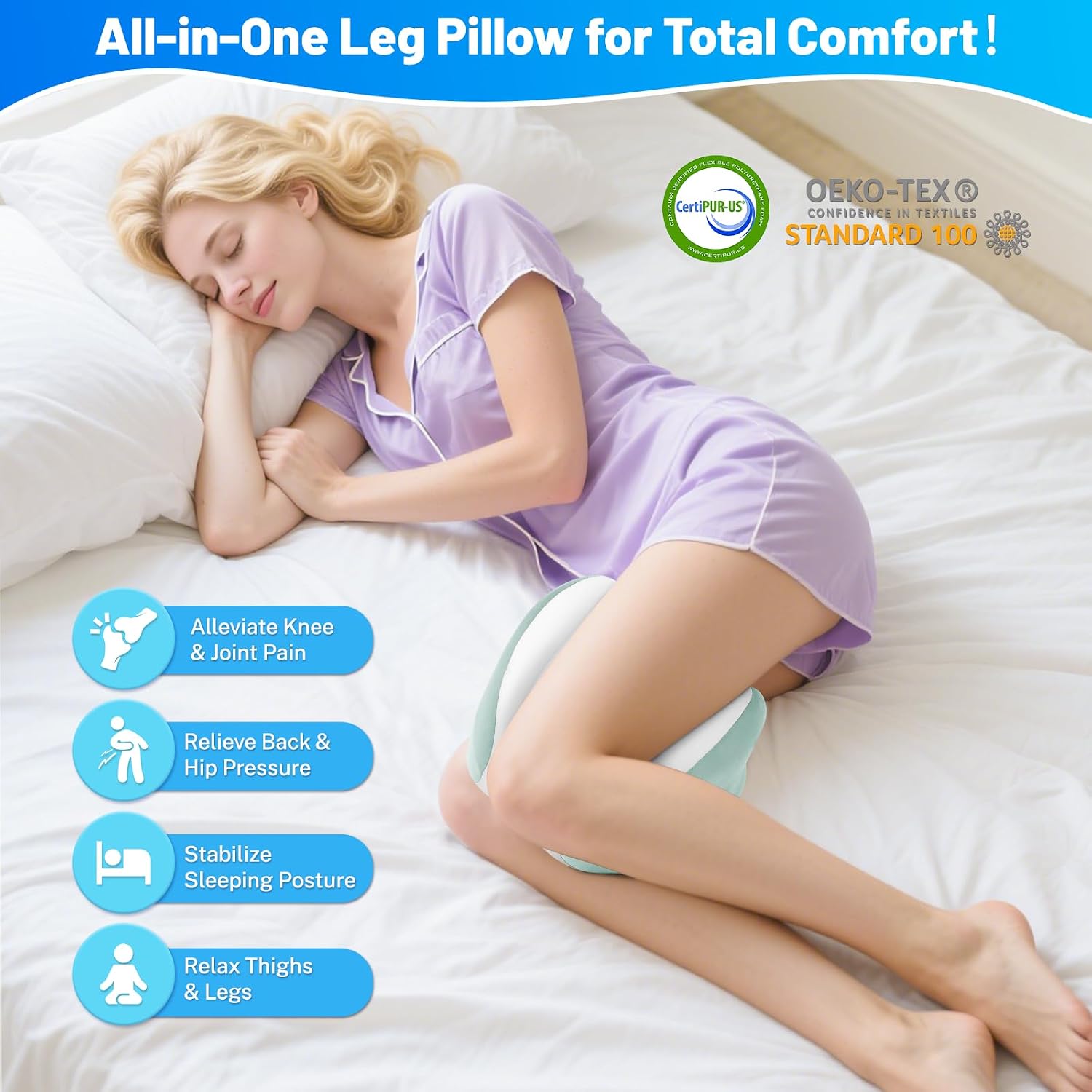 TranquilMoments Knee Pillow for Side Sleepers, Leg Pillow with Washable Cover, Memory Foam Leg Pillow for Side Sleeping, Heart-Shape…