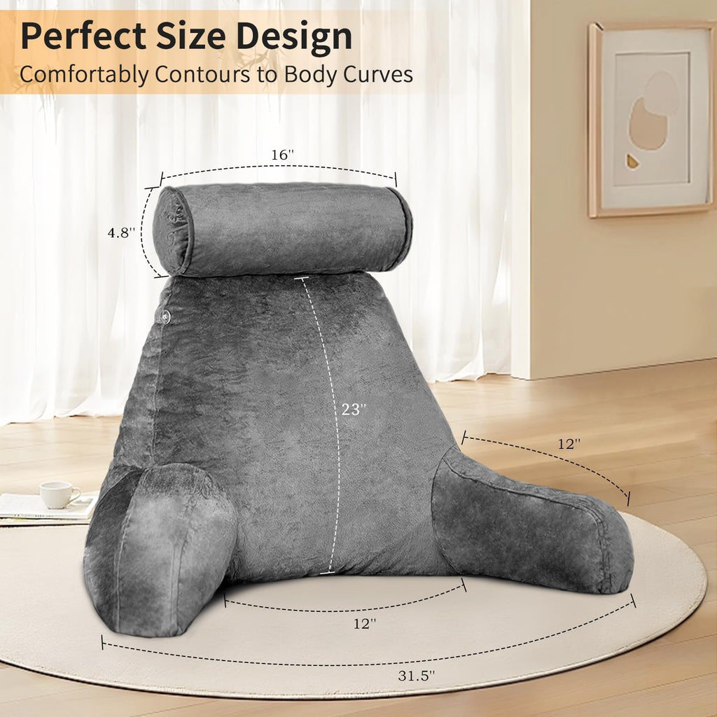 mittaGonG Reading Pillow for Sitting in Bed with Detachable Neck Roll & Big Bed Backrest Pillow Back Support Pillow Chair Pillow with Washa…