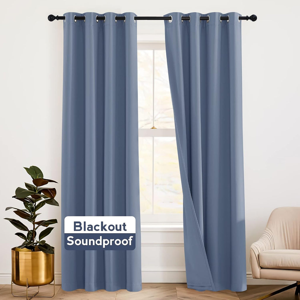 Rybhome RYB HOME Noise Reduce Blackout Energy Efficiency 3-in-1 Set Solid Window Curtains for Bedroom Living Room Wall Panels Patio Door, 5…