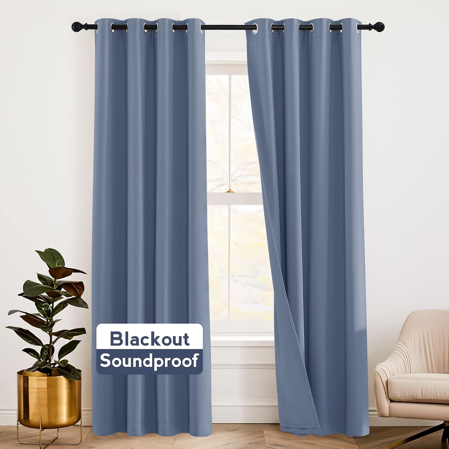 Rybhome RYB HOME Noise Reduce Blackout Energy Efficiency 3-in-1 Set Solid Window Curtains for Bedroom Living Room Wall Panels Patio Door, 5…