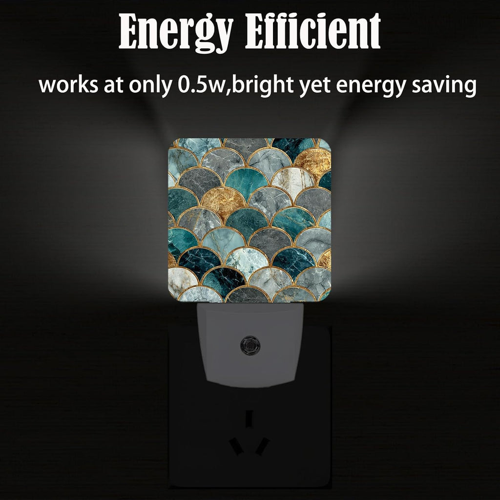 Marble Night Light, Mermaid Fish Scales Plug Into Wall Decor for Stairway, Hallway, Kitchen, Dusk to Dawn Sensor Nightlights for…