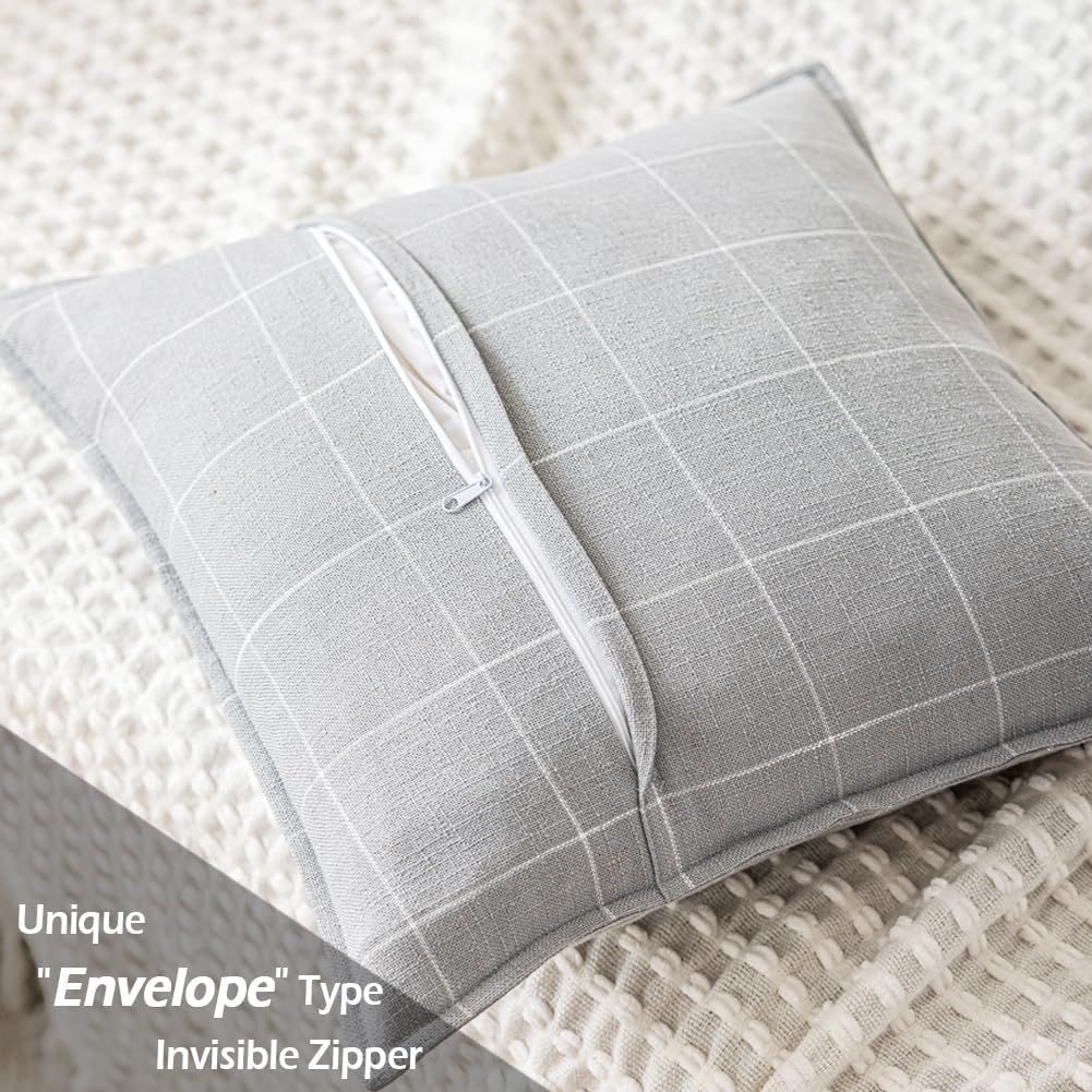 CARRIE HOME Gray Throw Pillows 20x20 Set of 2, Grey Farmhouse Checkered Pillow Cover 20 x 20, Grey and White Plaid Pillow Covers for…