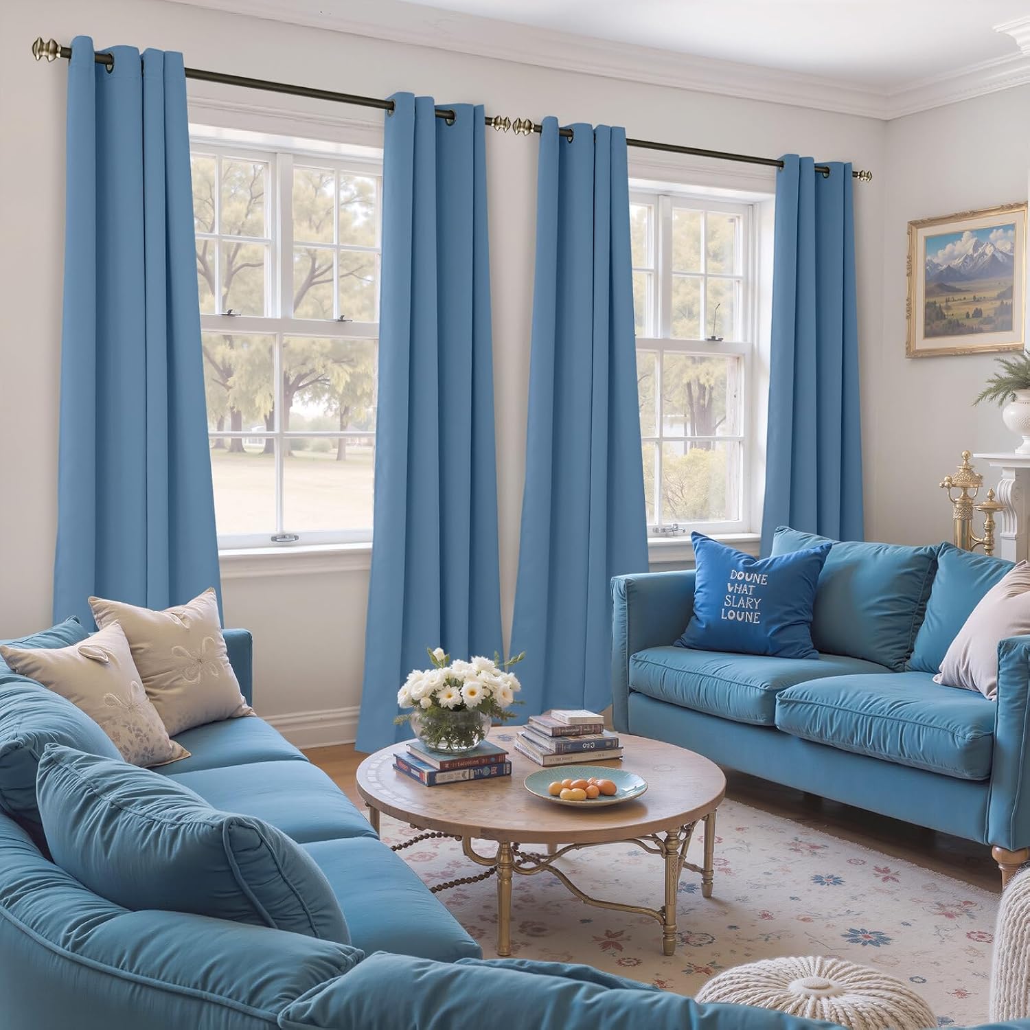 YoungsTex Denim Blue Blackout Curtains 90 Inch Length for Living Room - Thermal Insulated Drapes with Grommet Room Darkening Privacy Ocean…