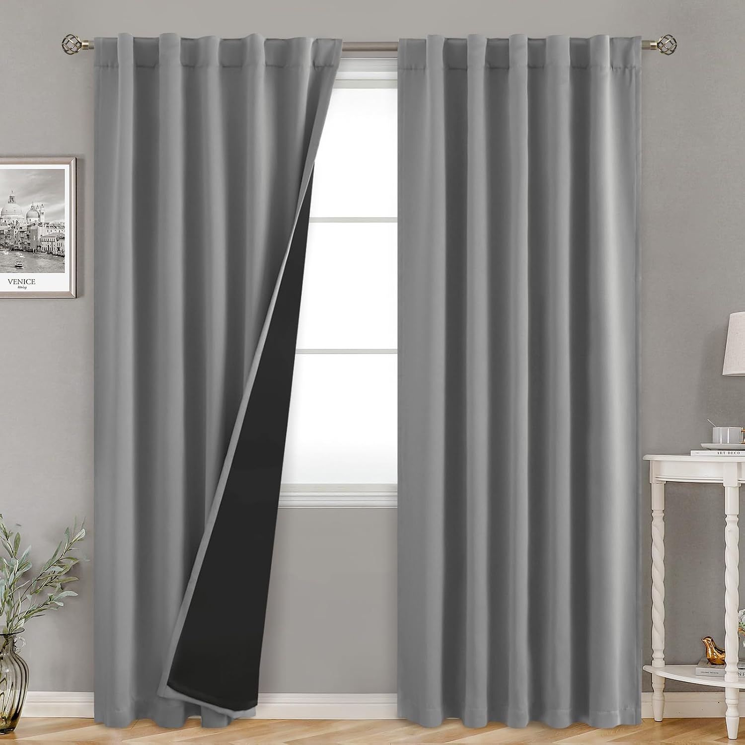 BGment Dove Grey 100% Blackout Curtains 84 Inches Long with Reducing Noise Liner, Rod Pocket and Back Tab Double Layer Full Room…