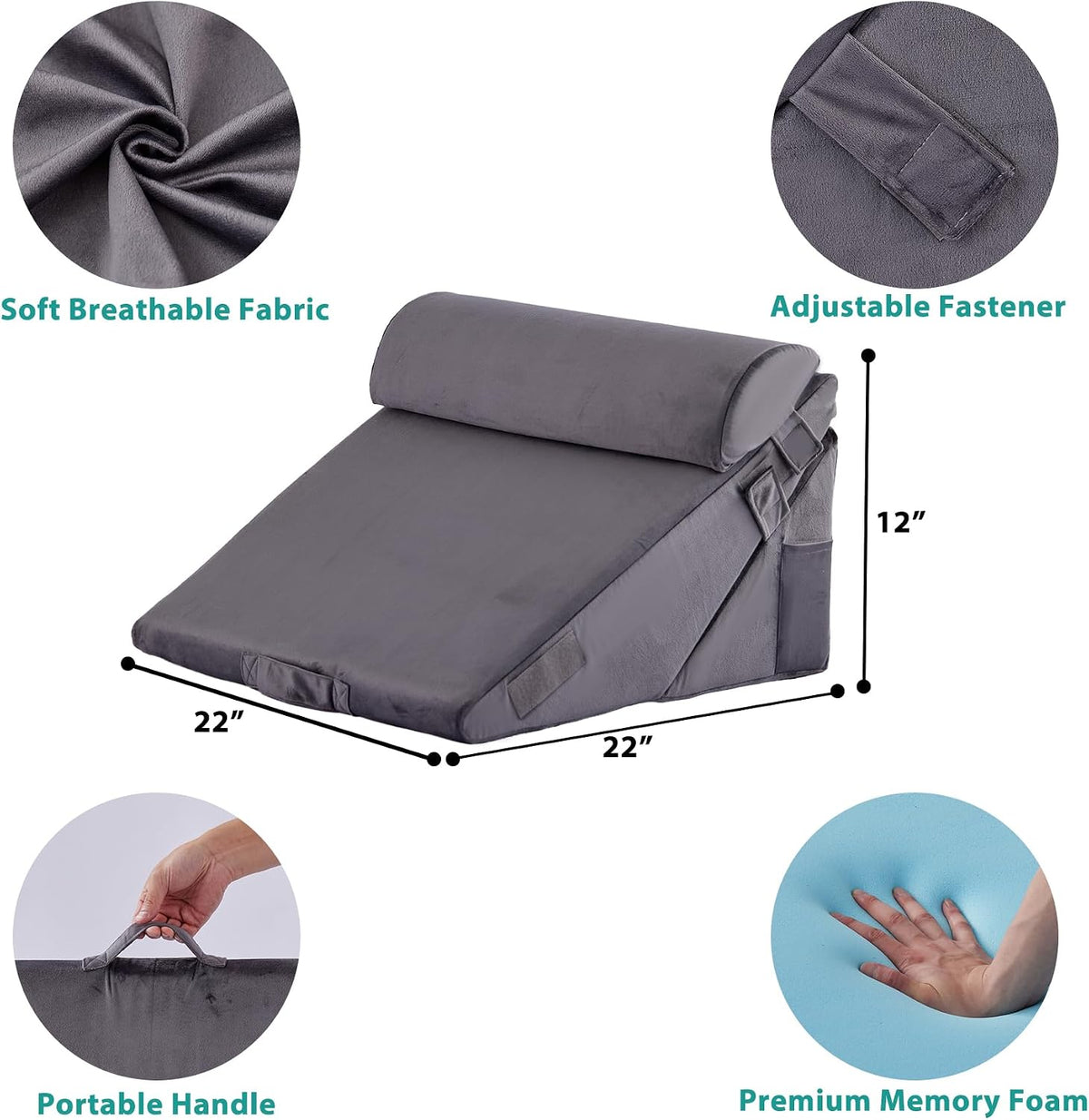 Bedluxe 3Pcs Orthopedic Bed Wedge Pillow Set, Foam Wedge Pillow Post Surgery for Back, Leg and Knee Support, Adjustable 9&12 Inch Folding T…