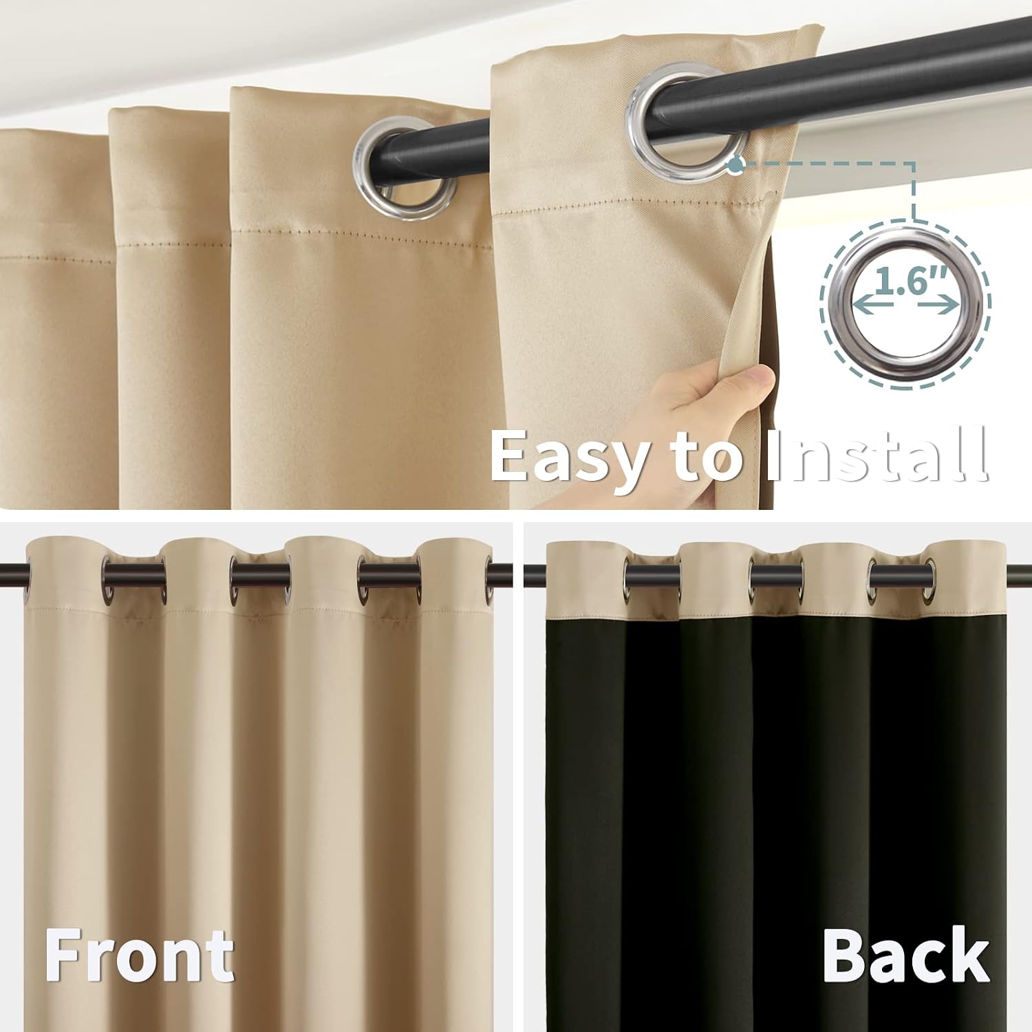 BGment Thermal Insulated 100% Blackout Curtains for Bedroom with Black Liner, Double Layer Full Room Darkening Noise Reducing Grommet Curta…