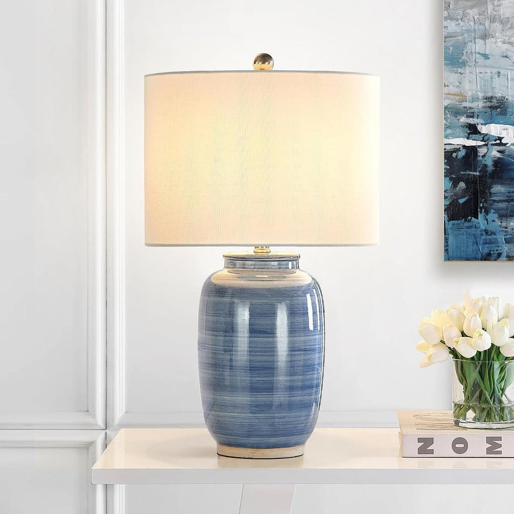 Maxax 25" Blue Table Lamp for Living Room, Modern Ceramic Lamp with White Shade, Coastal Blue Bedside Nightstand Lamp for Bedroom Home…