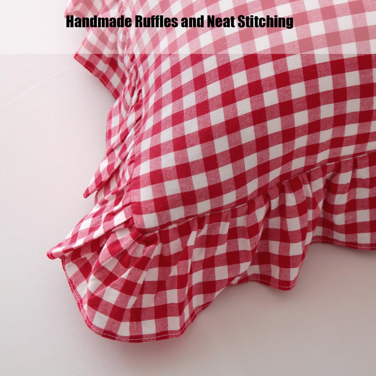 Silnuo Gingham Ruffle Body Pillow Cover, Washed Cotton Red/White Plaid Checkered Long Pillowcase Vintage Pillow Sham-20" x 54" Cotton Red