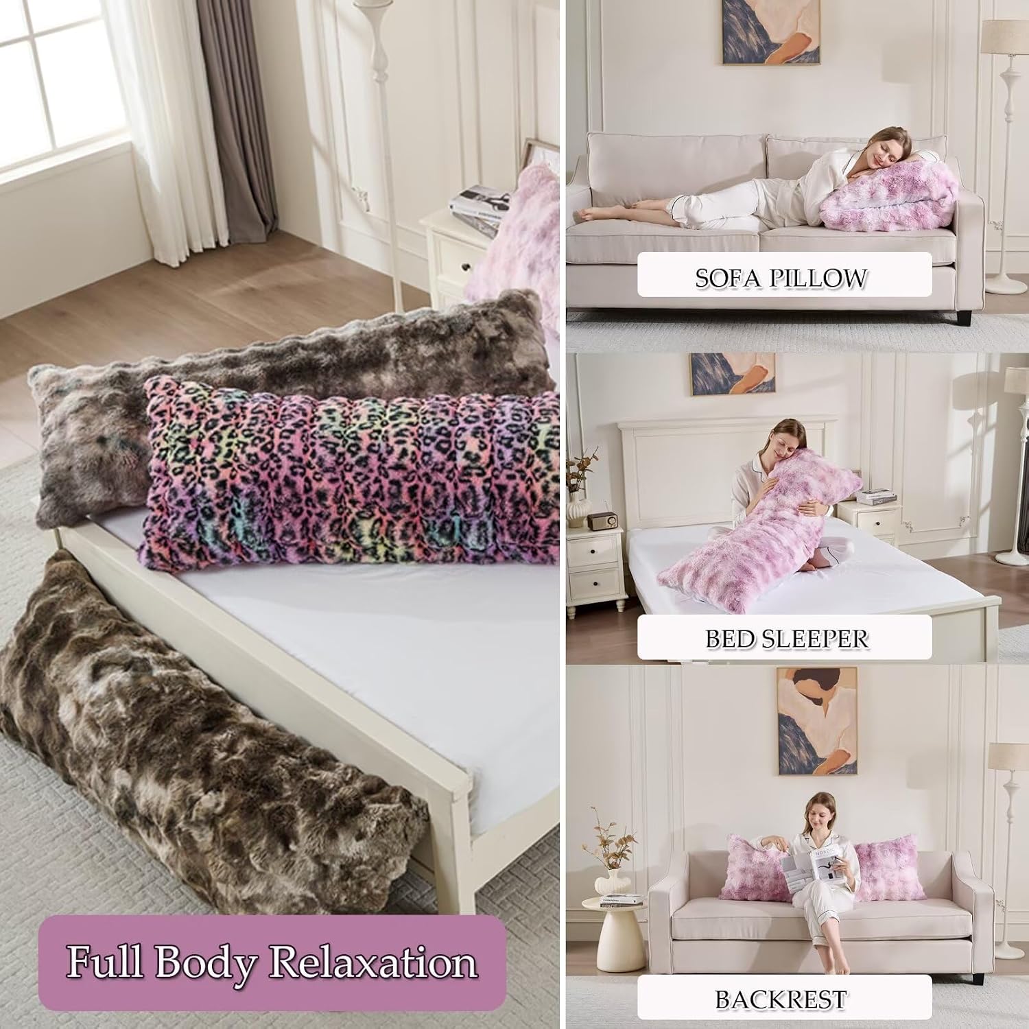 Animebody Luxury Shaggy Faux Fur Body Pillow, Fluffy Bed Pillow with Zipper Closure, Soft Decorative Plush Full Long Pillows, Fuzzy Hug Pillow…