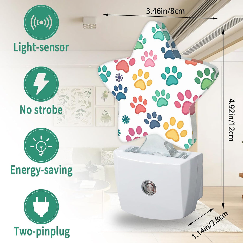 Dog Paw Plug in Star Night Light, Night Light with Sensor for Kids Nursery Bedroom, Decorative Soft Glow Lamp for Hallway Bathroom…