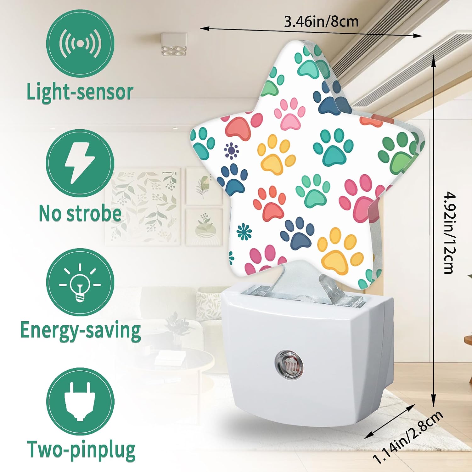 Dog Paw Plug in Star Night Light, Night Light with Sensor for Kids Nursery Bedroom, Decorative Soft Glow Lamp for Hallway Bathroom…