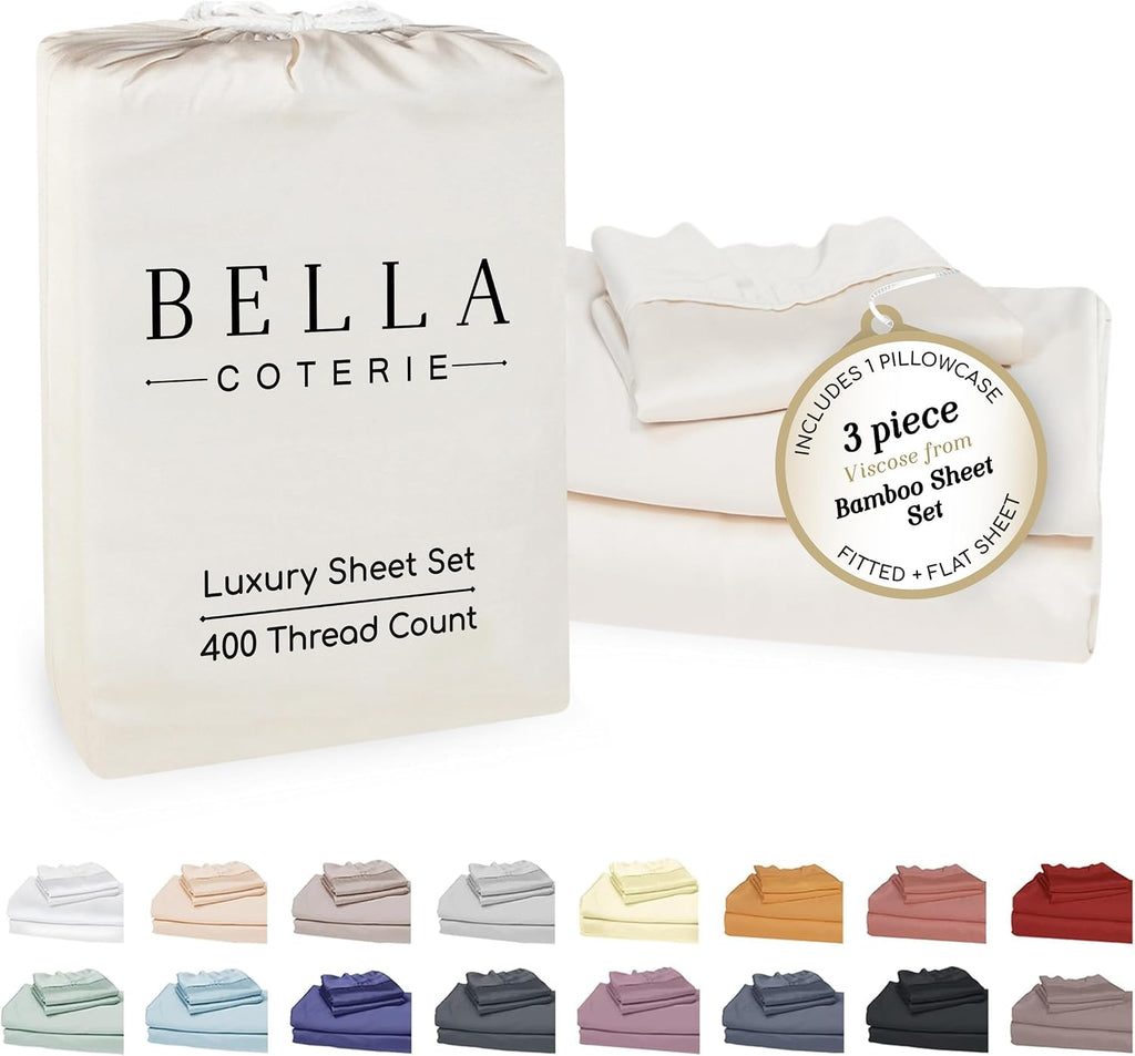 Bella Coterie Luxury Bamboo Viscose Twin Size Sheet Set | 100% Organically Grown | Ultra Soft | Cooling for Hot Sleepers | 18" Deep…