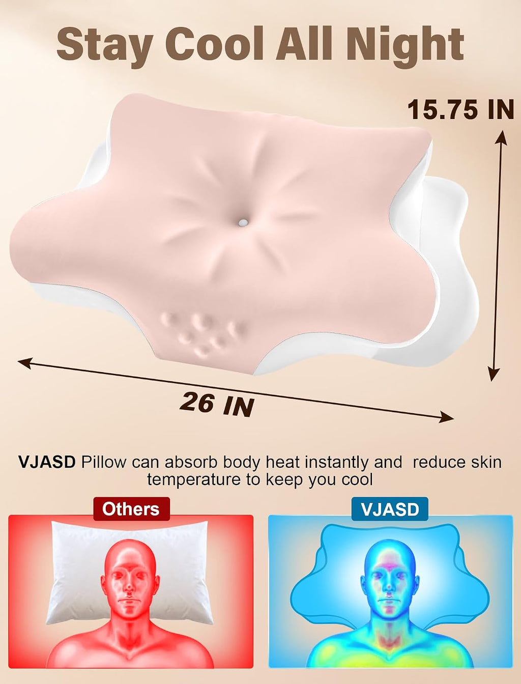 Vjasd Cervical Neck Pillow for – Ergonomic Memory Foam Pillow for Side Sleeper Contour Orthopedic Bed Pillow for Neck Support with Cooling…