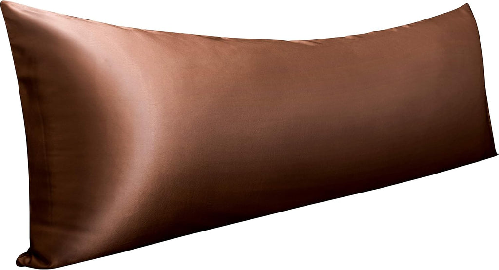 Ntbay Satin Body Pillowcase for Hair and Skin, Luxurious and Silky Pillow case with Envelope Closure, 20x54 Inches, Brown 54 Inches