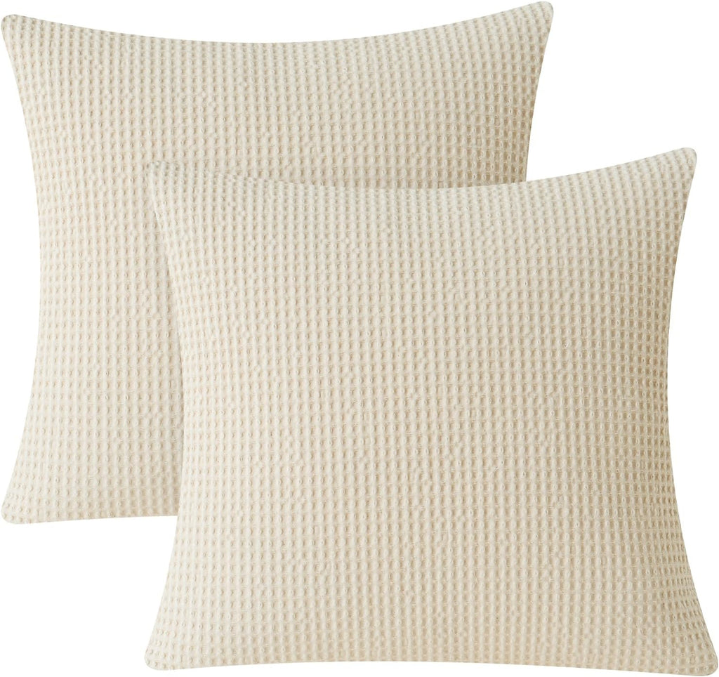 Phf 100% Cotton Waffle Weave Throw Pillow Cover, 22" x 22", No Filling, 2 Pack Elegant Home Decorative Square Throw Pillow Covers for Bed C…