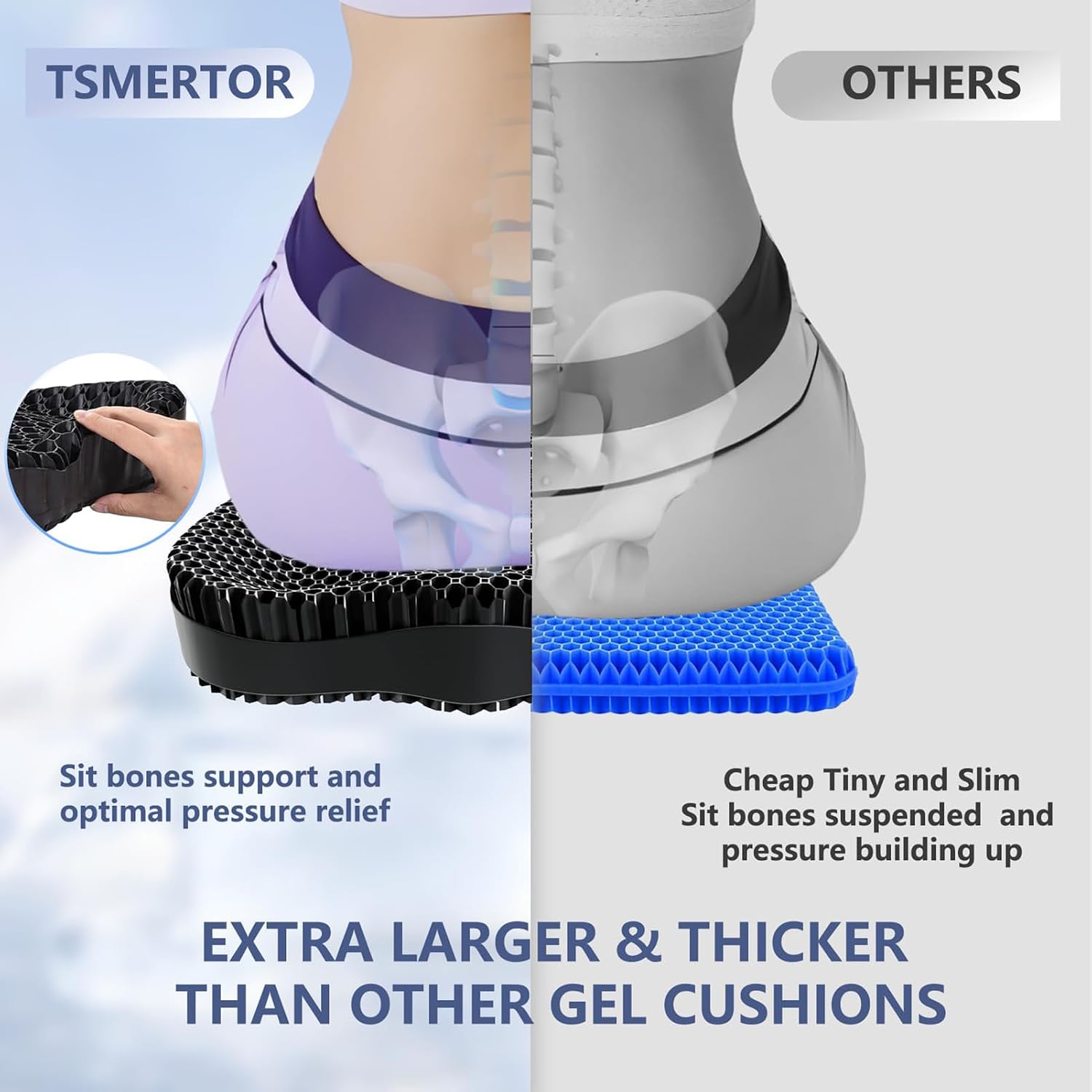 19.7in Thicken Cooling Gel Seat Cushion, Larger Gel Seat Cushion for Long Sitting Pressure Relief Seat Pad for Office Chair Egg Cushions…