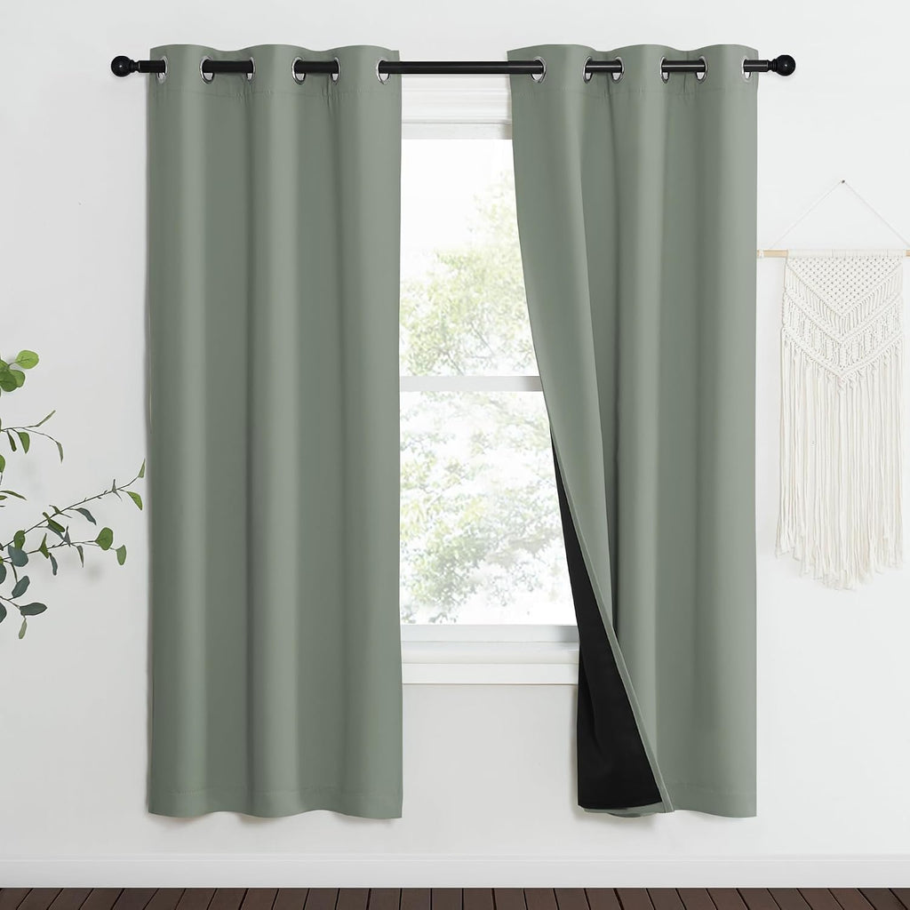 Nicetown 100% Blackout Window Curtain Panels, Heat and Full Light Blocking Drapes with Black Liner for Nursery, 70" Drop Thermal Insulated…