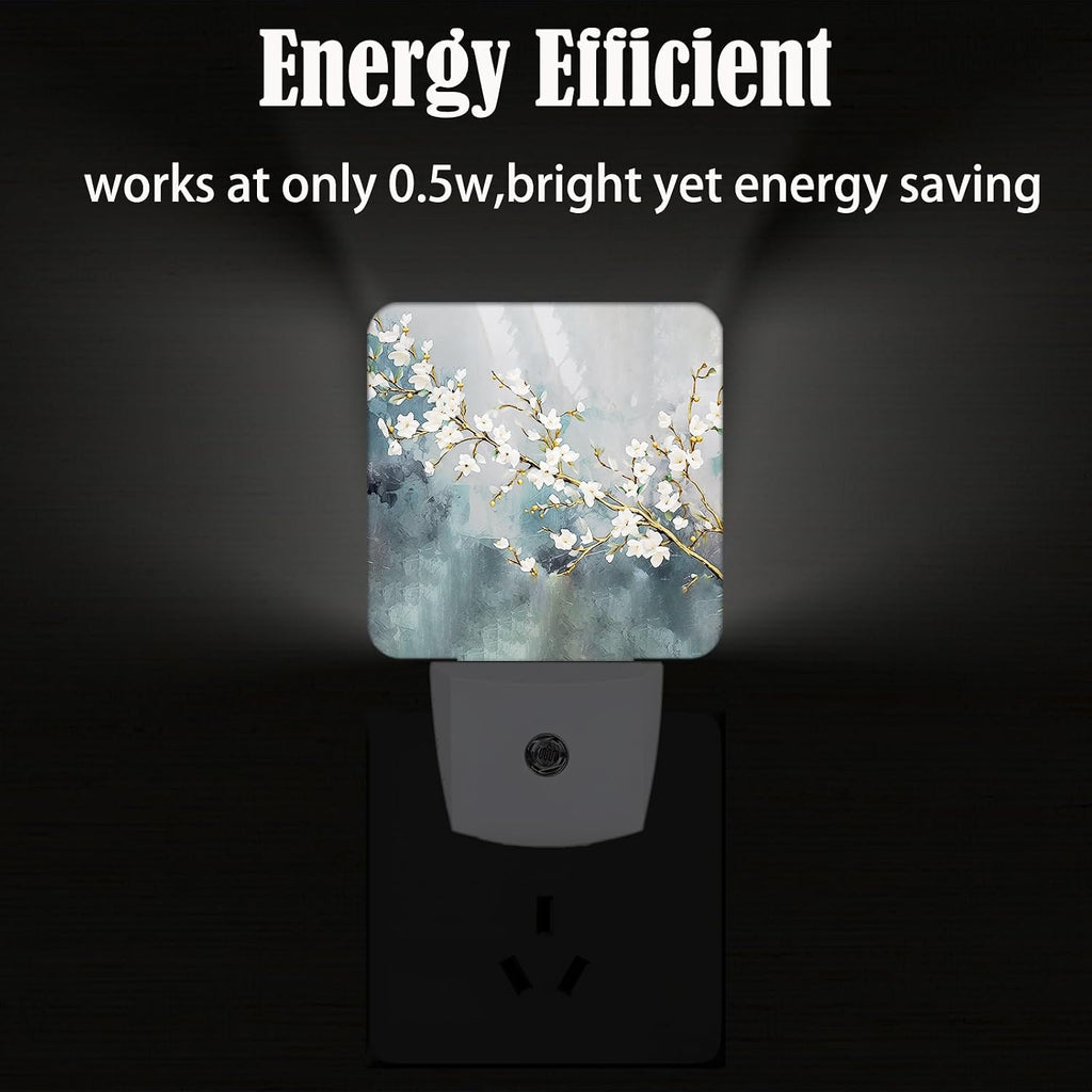 Pure White Flower Night Light, Plug-in Nightlights Auto Sensor Night Lamp Dusk to Dawn Lamp Home Decor for Nursery Children Girls Boys