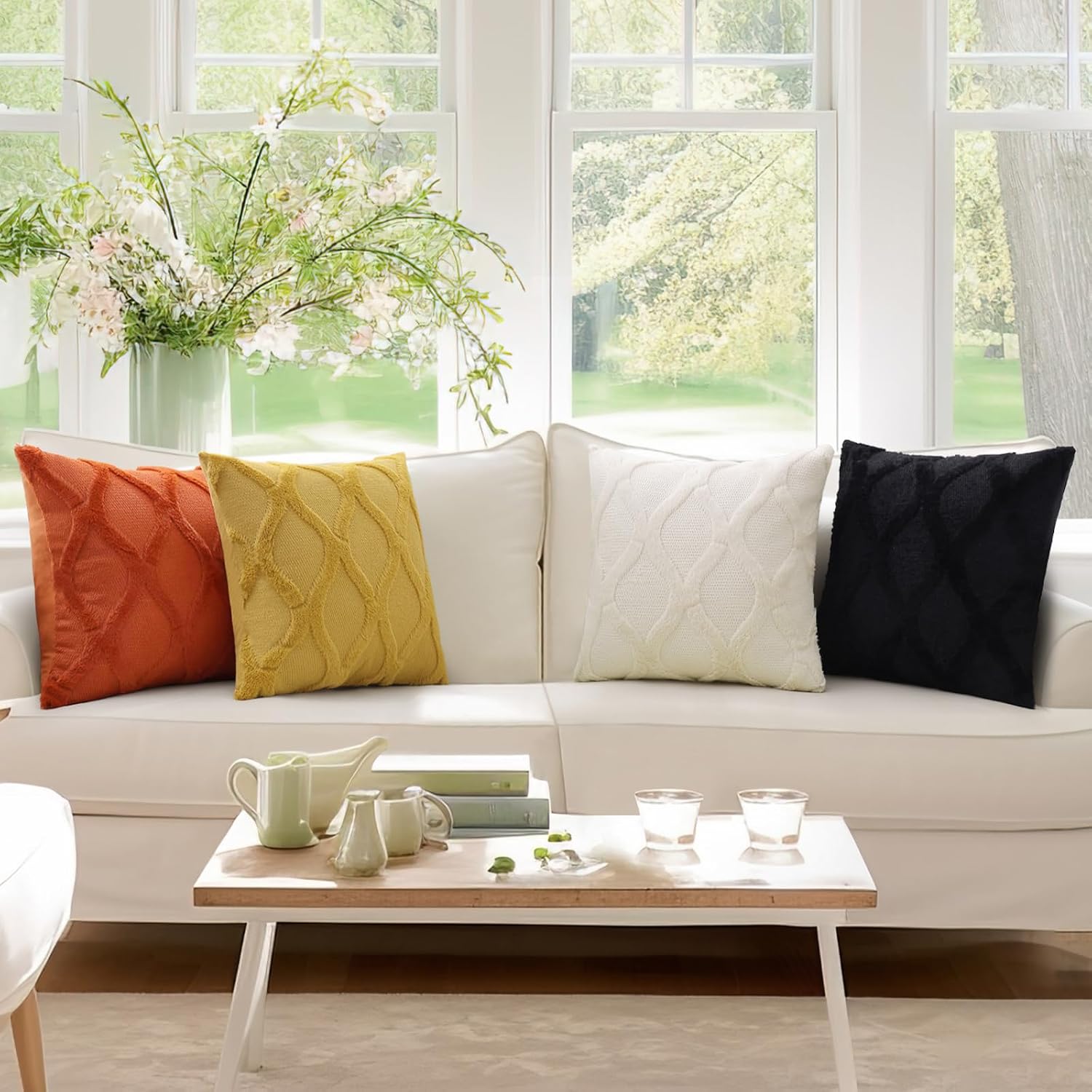 decorUhome Summer Throw Pillow Covers 20x20 Inch Set of 2, Soft Plush Faux Fur Wool Rust Accent Couch Pillow Covers for Modern Farmhouse Be…