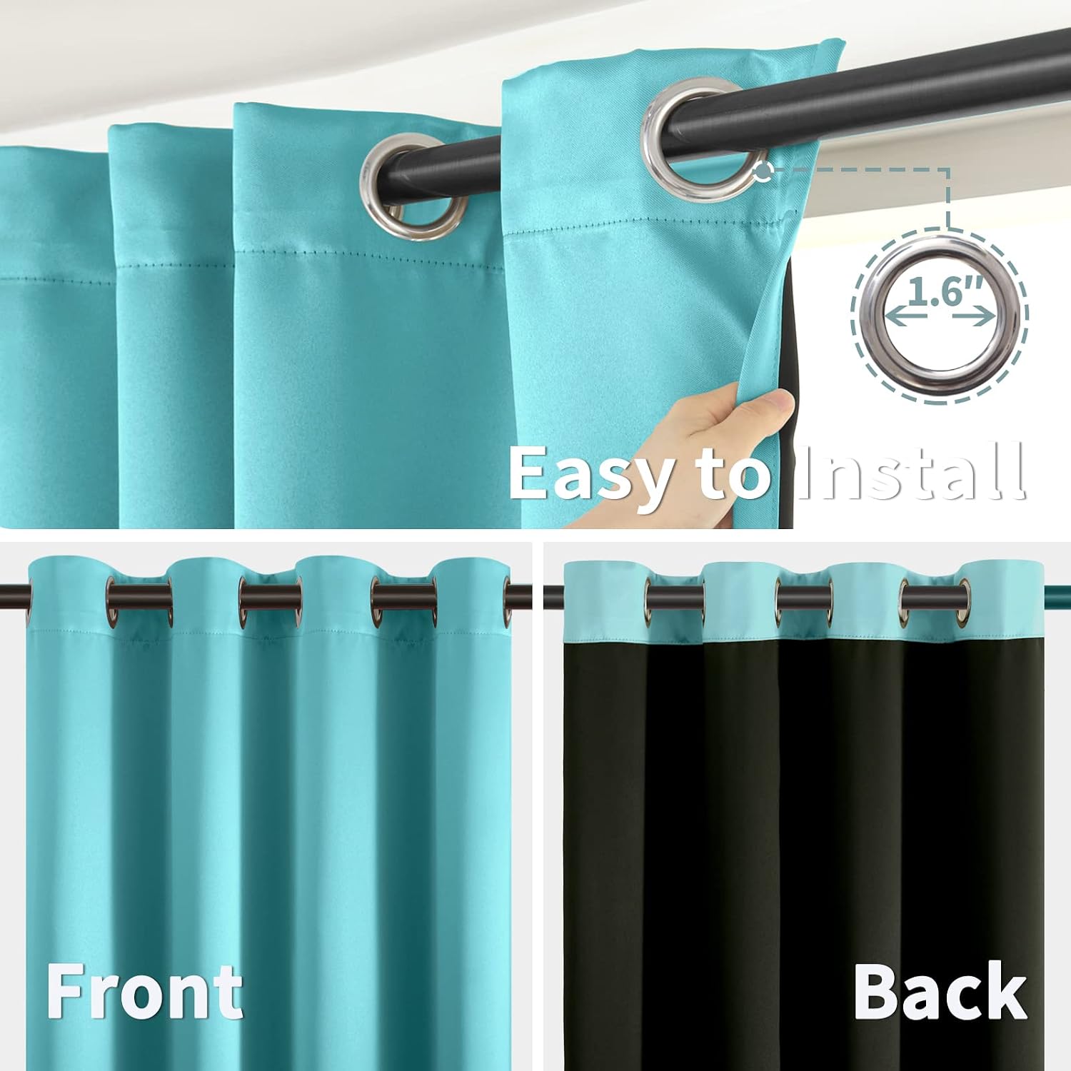 BGment Aqua Blackout Curtains 95 Inches Long 2 Panels Set for Living Room, Thermal Insulated 100% Light Blocking Curtains & Drapes, Grommet…