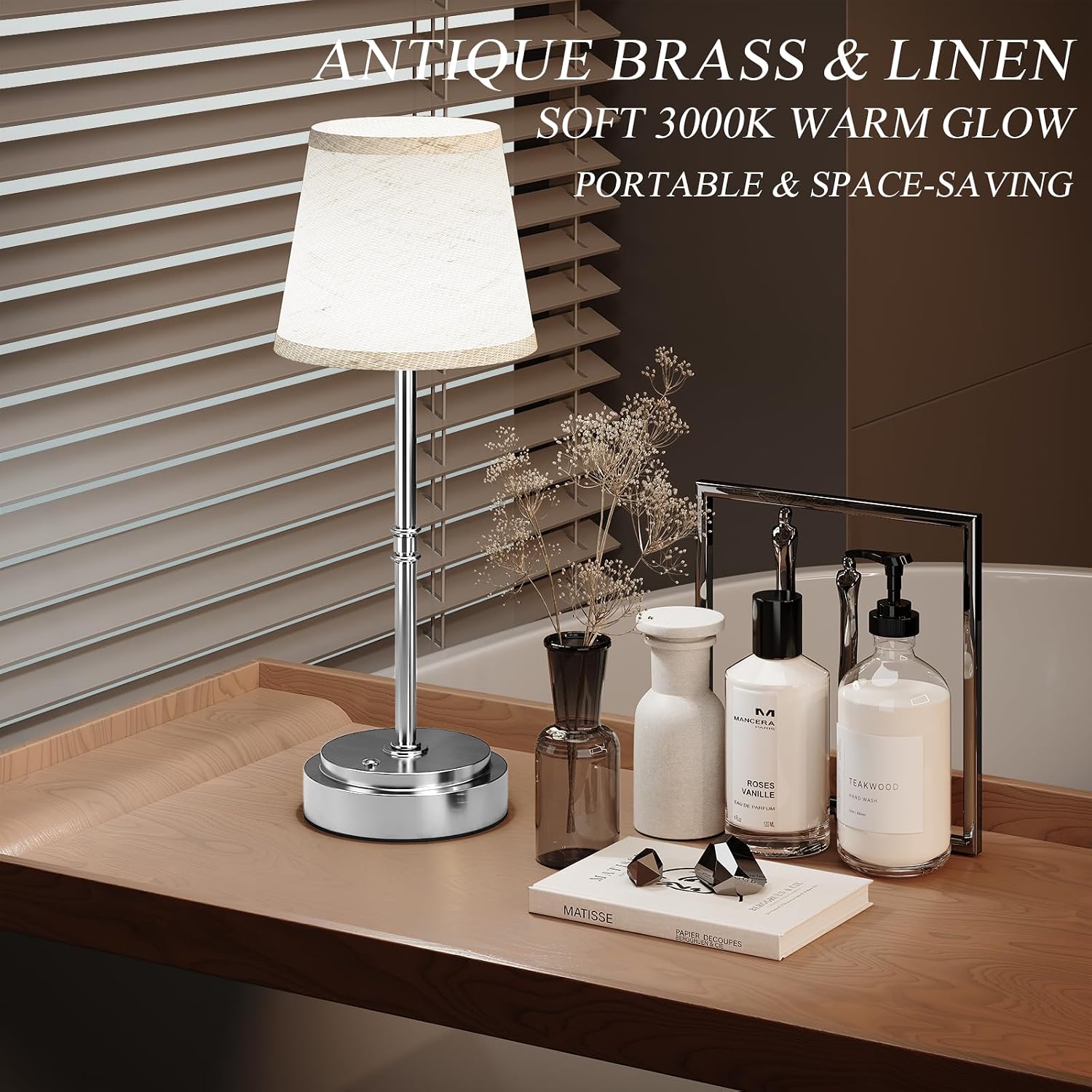 Cordless Table Lamp Rechargeable Silver - 1 Pack 7500mAH Battery Operated Lamp for Decor, 3000K Stepless Dimming Touch Control Wireless…