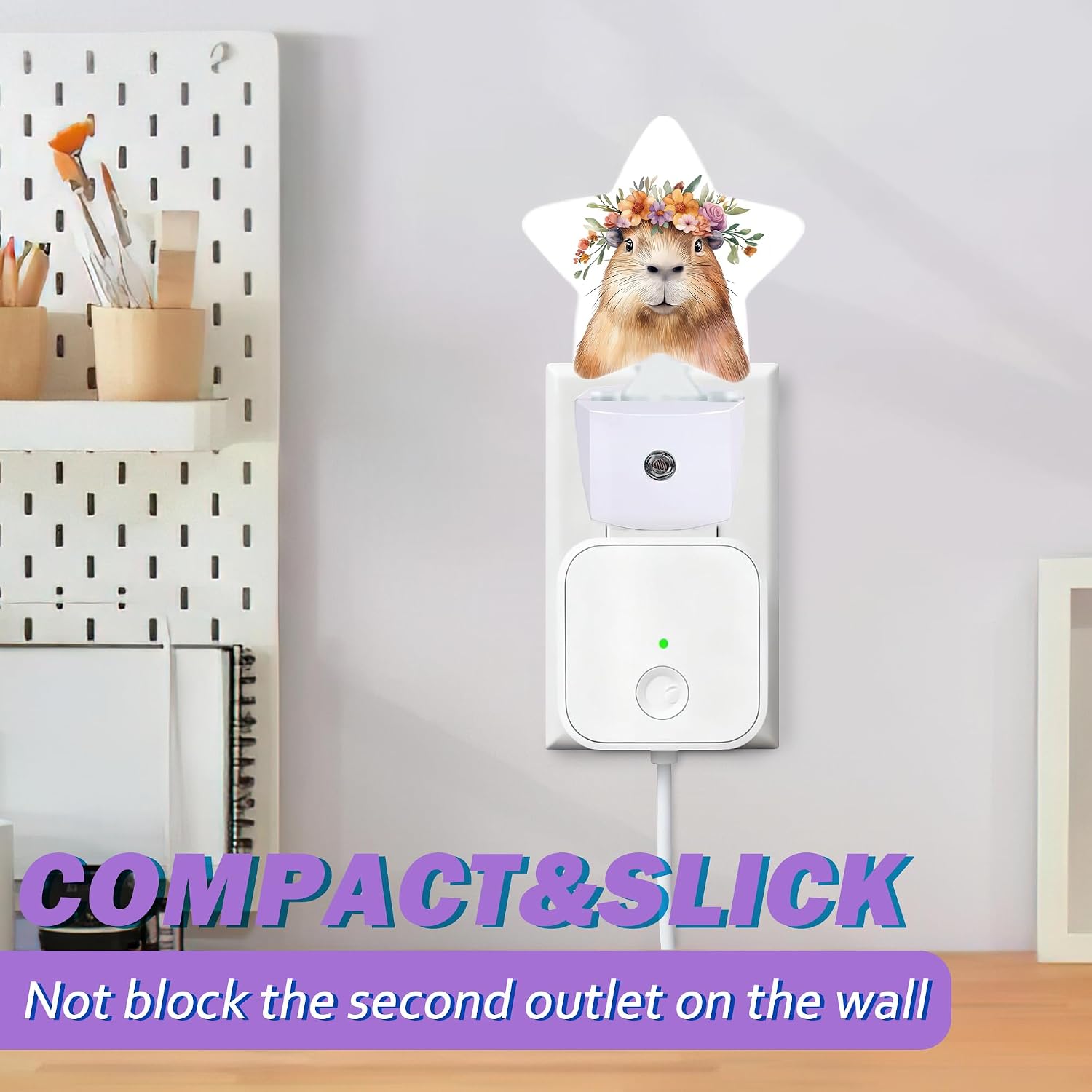 Cute Capybara Night Lights Plug Into Wall, Spring Flower Animal Dusk to Dawn Light Sensor Night Light for Kids, Energy Efficient Sleep…