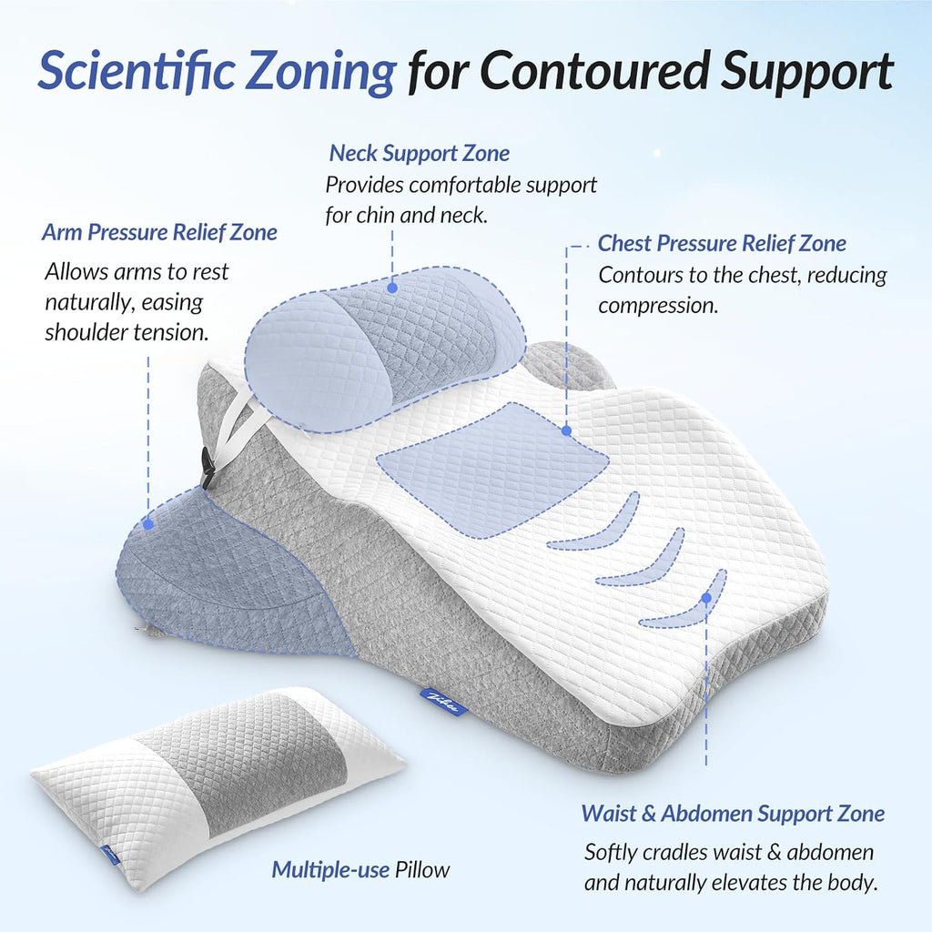 Zikee Ergonomic Multi-Positional Wedge Pillow for Stomach Sleepers, Scientific Zoning Design for Effective Shoulder & Back, Memory Foam Bo…