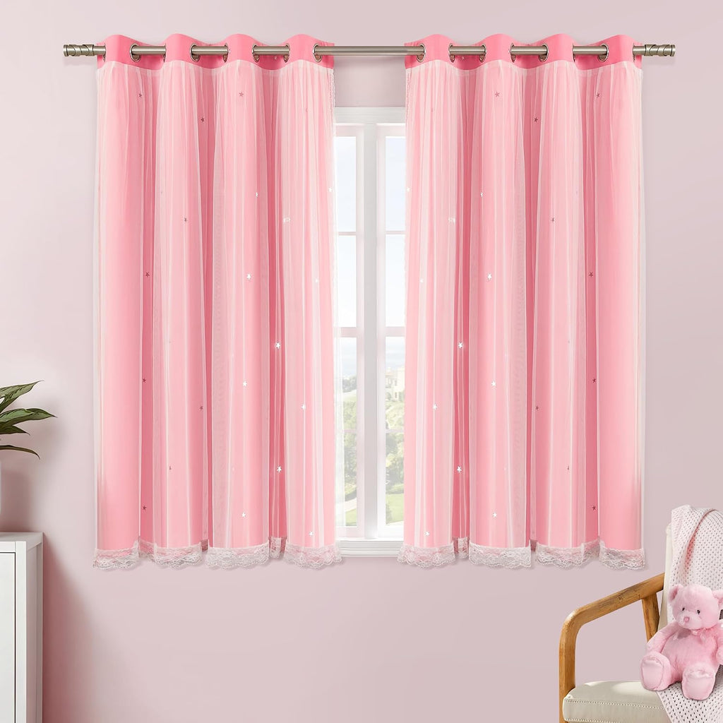 Addsomecolortolife XiDi Pink Curtains for Bedroom Decor, Baby Pink Kids Blackout Curtains for Girls Room, Princess Unicorn Wall Decor Set o…