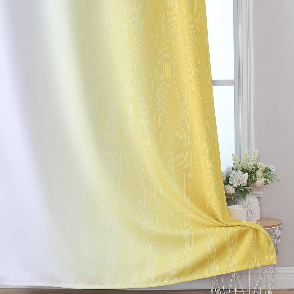 Estelartextiler Estelar Textiler Yellow and Grayish White Blackout Curtains 108 Inches Long, Thermal Insulated Drapes for Bedroom, Full Lig…