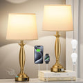 Seealle White Gold Lamps for Bedrooms Set of 2 - Touch Control Bedside Lamp with USB C+A, 3 Way Dimmable Nightstand Lamps with USB Port…