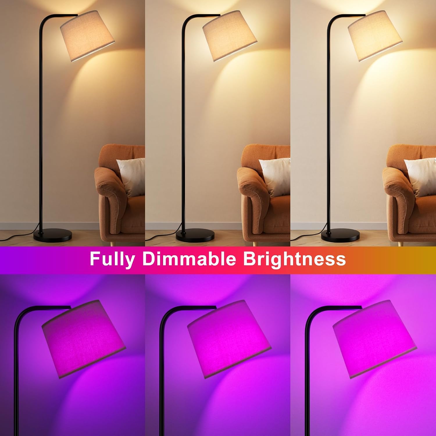 Ambimall RGB Floor Lamp - Remote Control, 8 Colors and 3000K-6500K Color Temperature, Fully Dimmable, Standing Lamp for Living Room with…