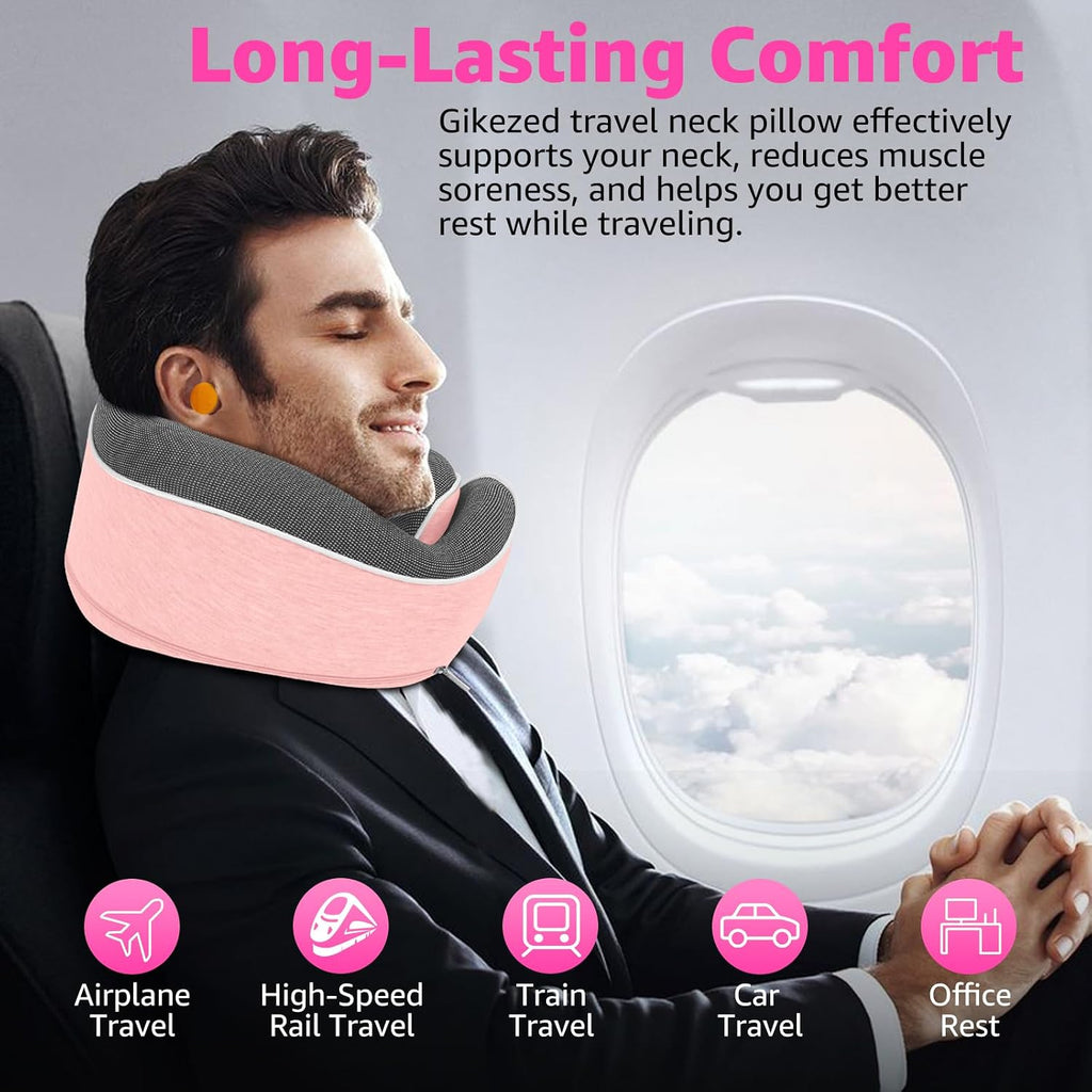 Travel Pillows for Airplanes Ergonomic Memory Foam Neck Pillow for Travel - 360° Head & Neck Support for Sleeping on Flights, Cars…