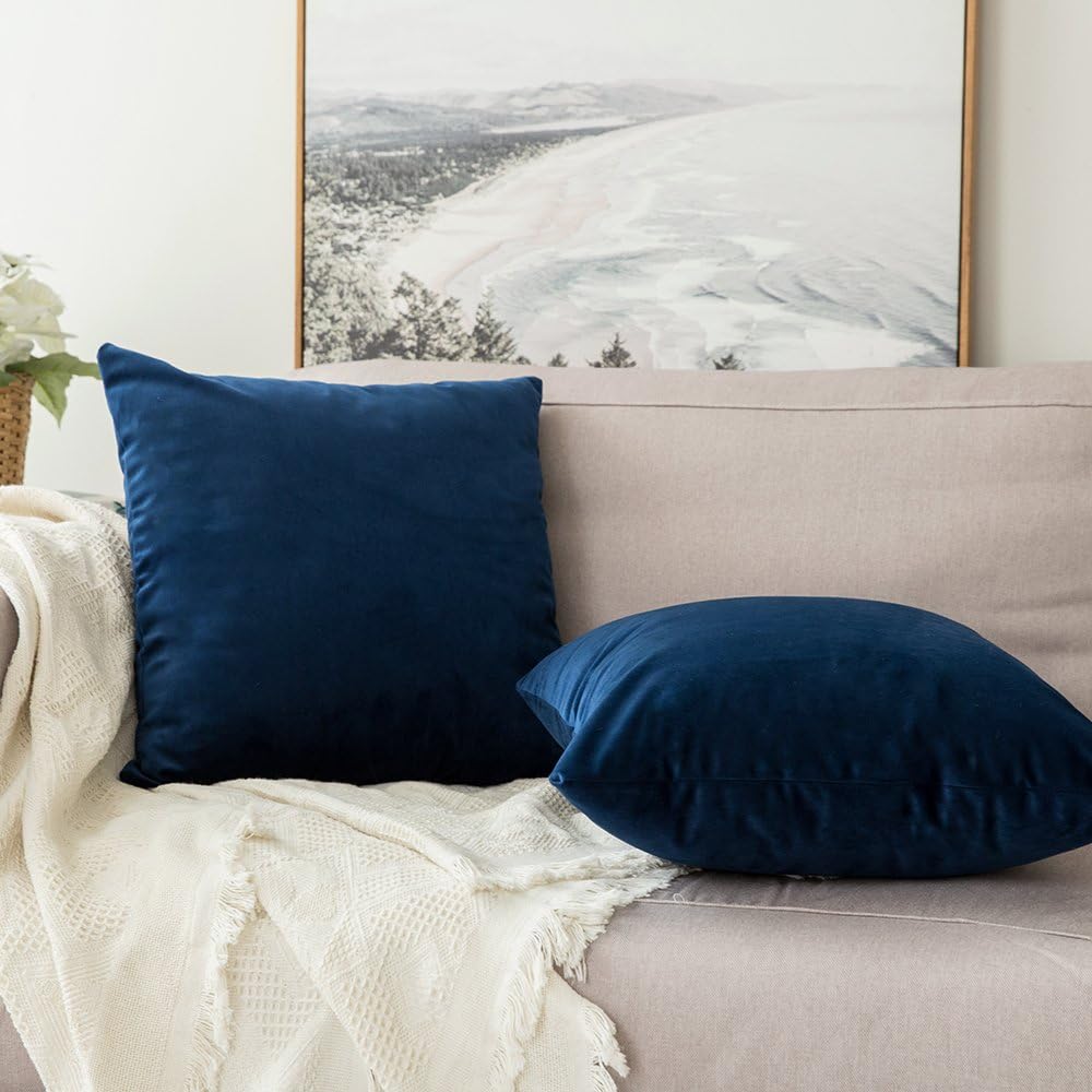 Miulee Velvet Throw Pillow Covers 18x18 Inch, Pack of 2 - Dark Blue, Super Soft Decorative Square Cushion Cases Modern Luxury Home Decor fo…