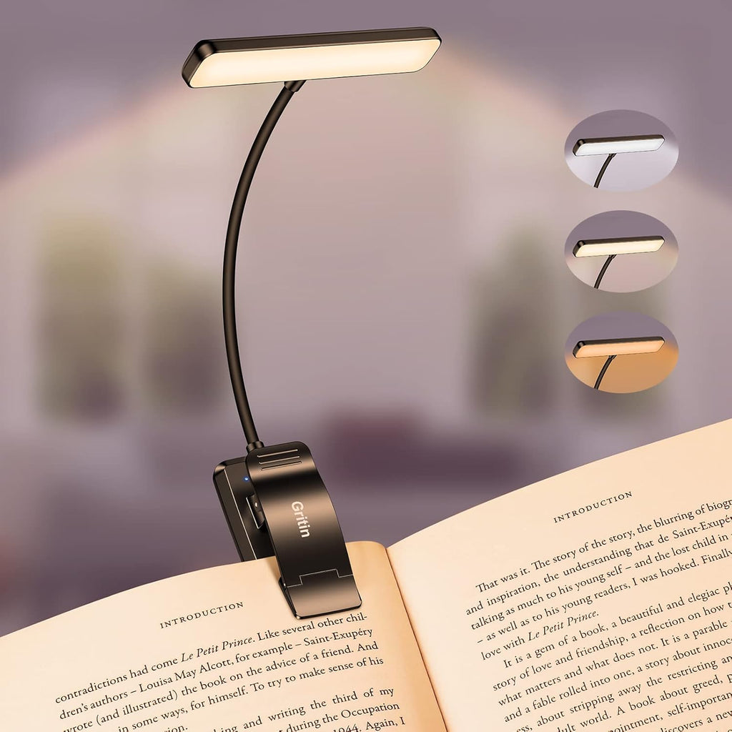 Gritin 19 LED Rechargeable Book Light for Reading in Bed with Memory Function- Eye Caring 3 Color Temperatures, Stepless Dimming…