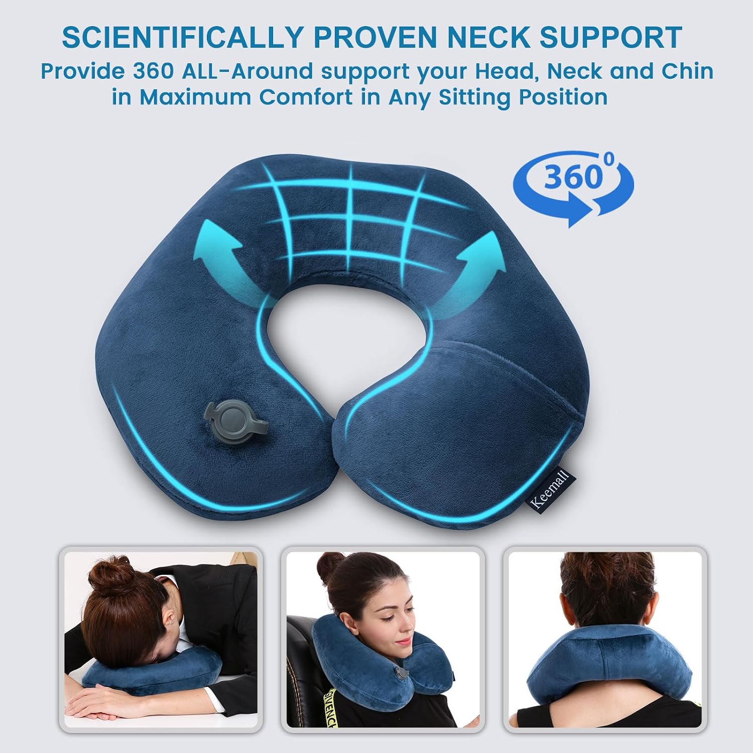 Keemall Travel Neck Pillow for Airplane, Compact Inflatable Neck Pillow for Traveling Long Flights, Adjust Firmness Neck Suport Pillow…