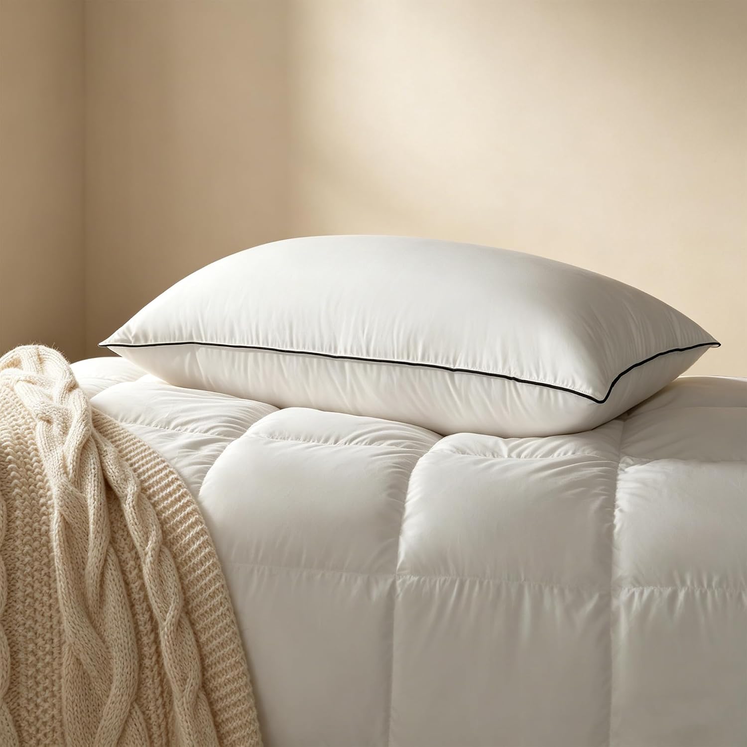 Down Bed Pillows, White Duck Down Feather Filled Pillow Inserts, Luxurious Soft Hotel Bed Pillow for Sleeping with Breathable Cotton…
