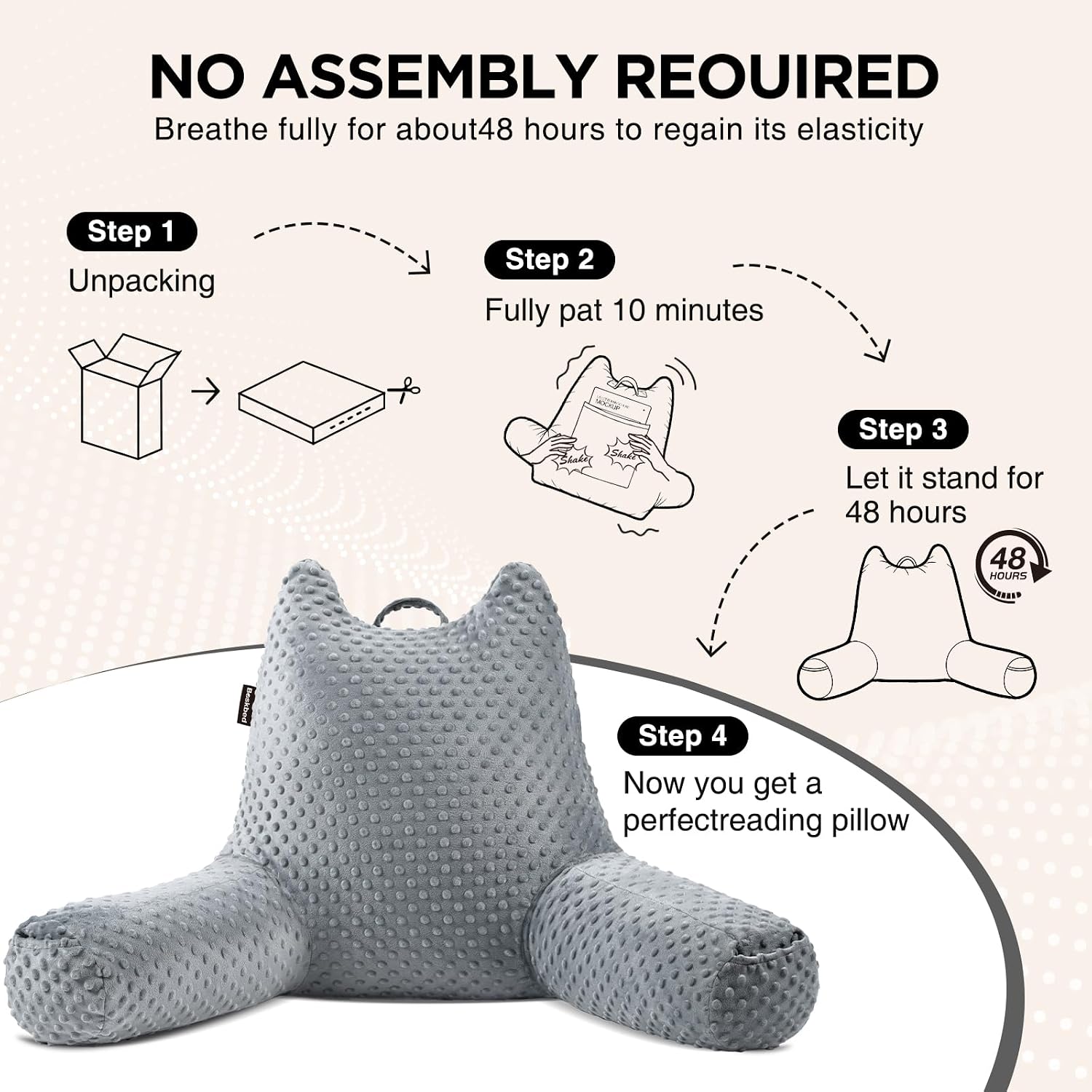 Reading Pillow for Kids Sitting in Bed Couch Adult, Back Pillow for Bed Sitting Up, Back-Rest Support Cushion with Pockets and Arms…