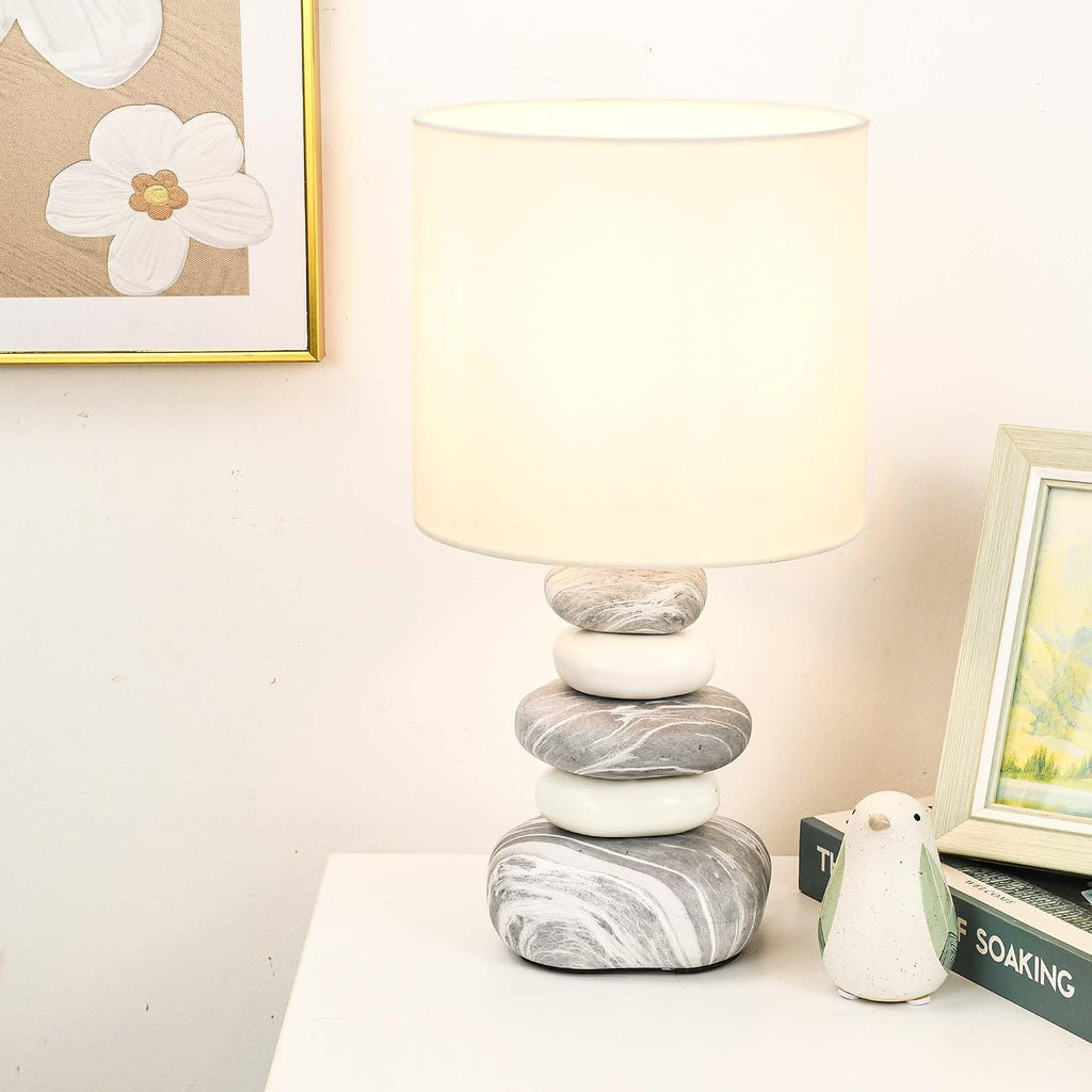 Stoney Ceramic Table Lamp for Living Room as Modern Kids Night Bedside Table Lamp for Bedroom, Φ7.09×H13.58IN, Bulb Excluded, Grey Marble