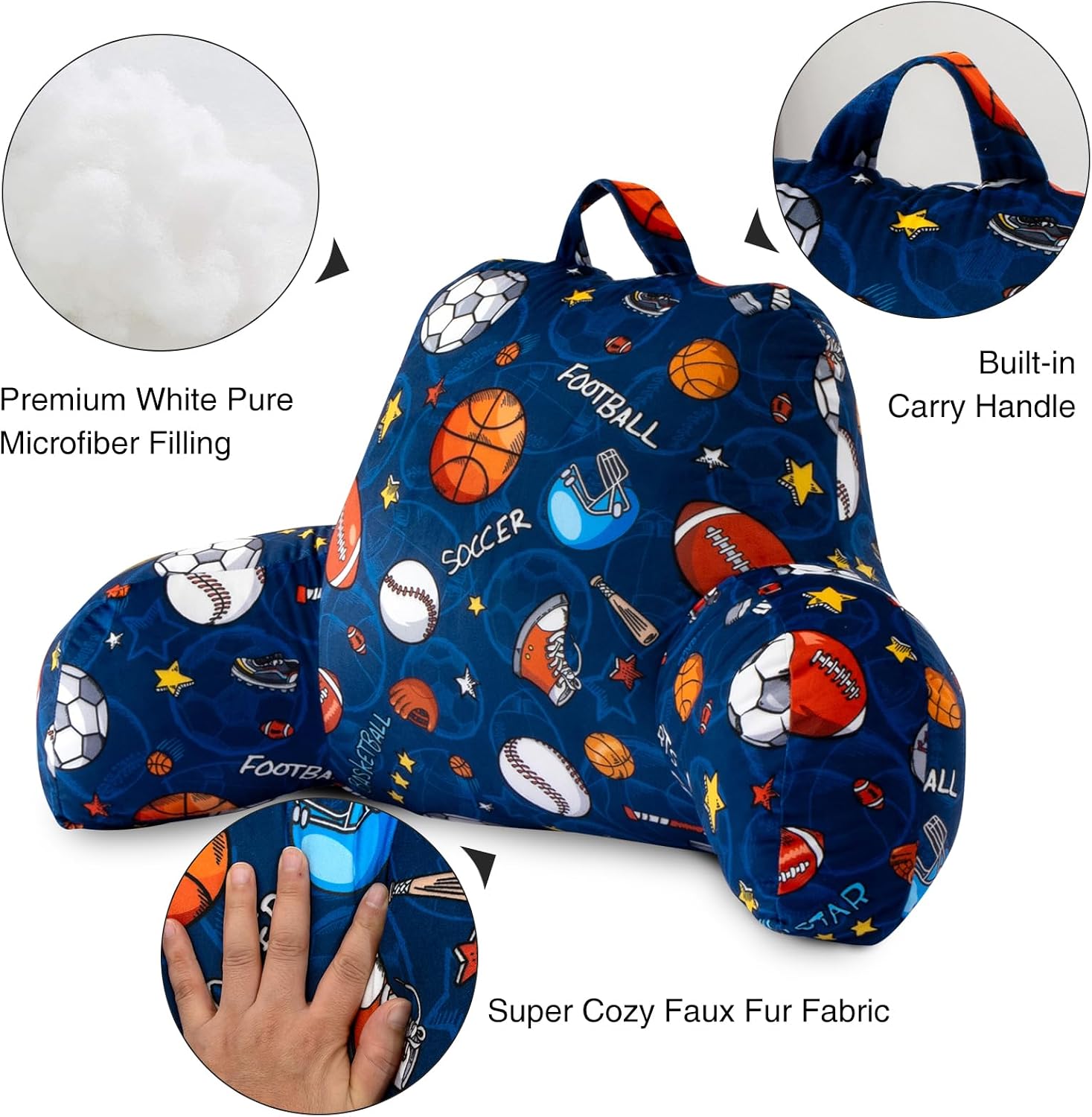 Aimuan Reading Pillow Bed Rest Wedge Backrest Pillow Basketball Football Baseball Navy Rugby Ball Printed Collections with Arms Sitting…