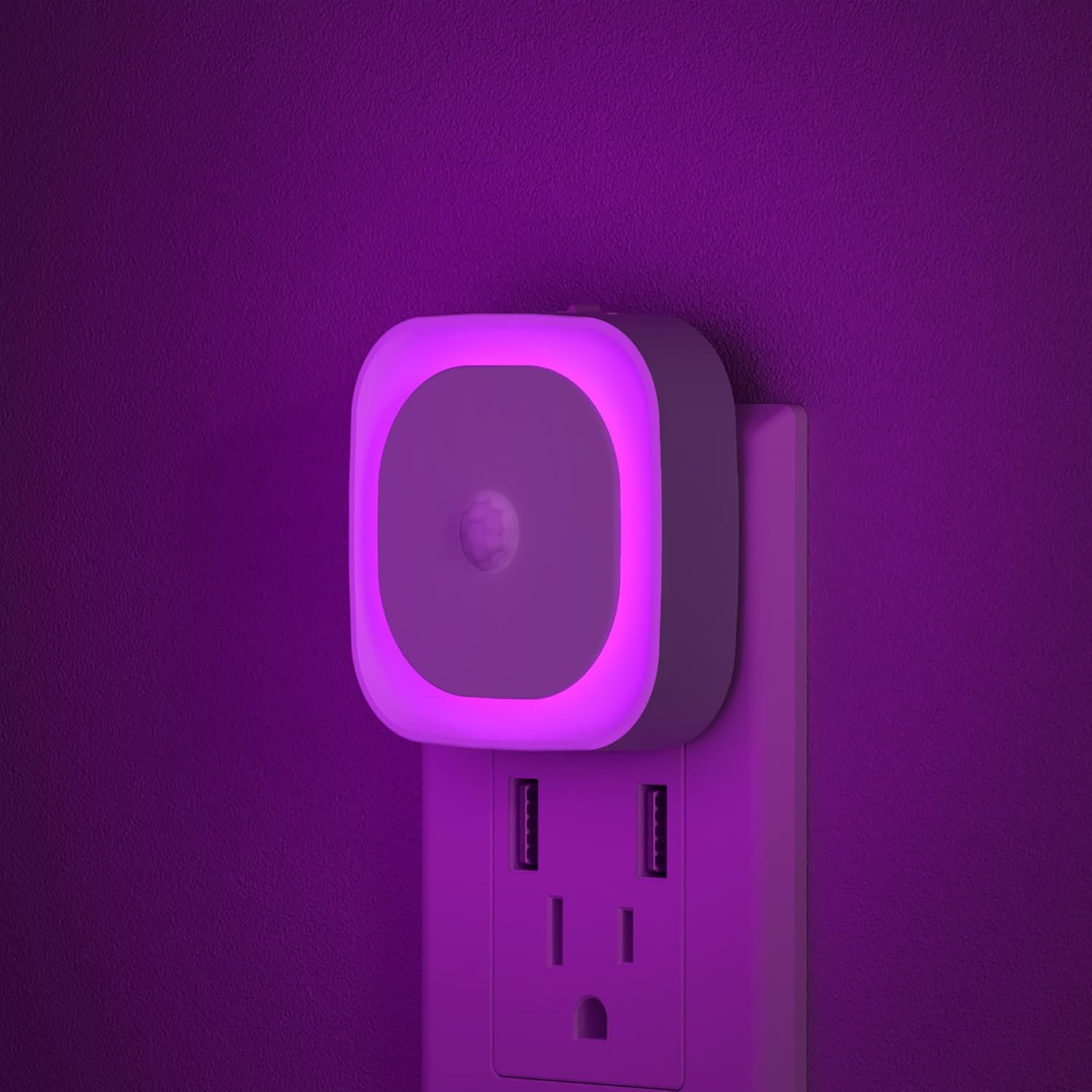 Yunlex 2 Pack Plug in Night Light with Motion Sensor & Dusk to Dawn Sensor, 3 Sensor Modes, Purple Lights Plug into Wall, Dimmable Calming…