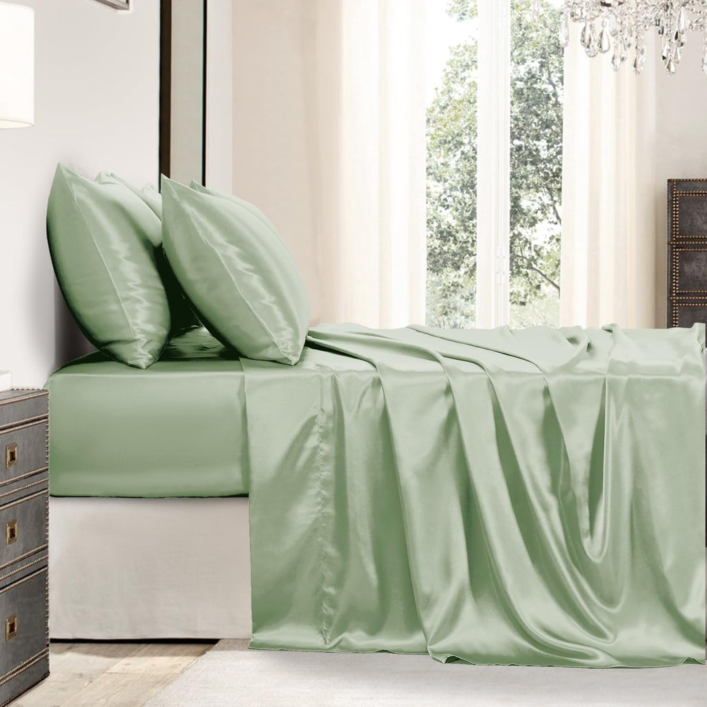 Golal Satin Sheets King Size - 6 Pieces Luxury Silky Soft Bed Sheets, Wrinkle-Free Sage Green Satin Silk Sheet Set with 1 Deep Pocket Fitte…