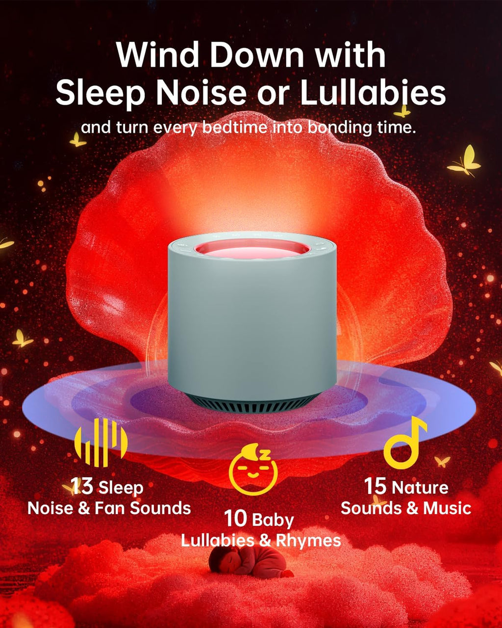 PureNurt Sleep Sound Machine: Red Light relaxation White Noise Sound Machine with 38 Soothing Sounds & Calming Womb Soother…