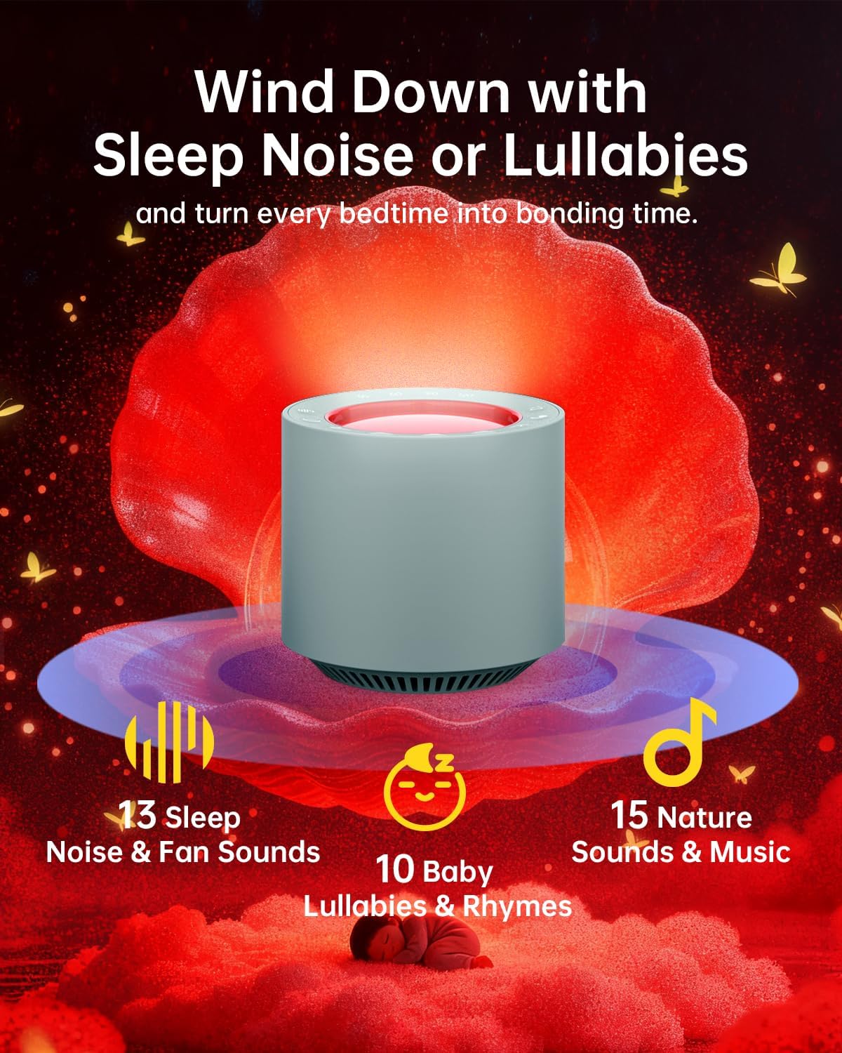 PureNurt Sleep Sound Machine: Red Light relaxation White Noise Sound Machine with 38 Soothing Sounds & Calming Womb Soother…