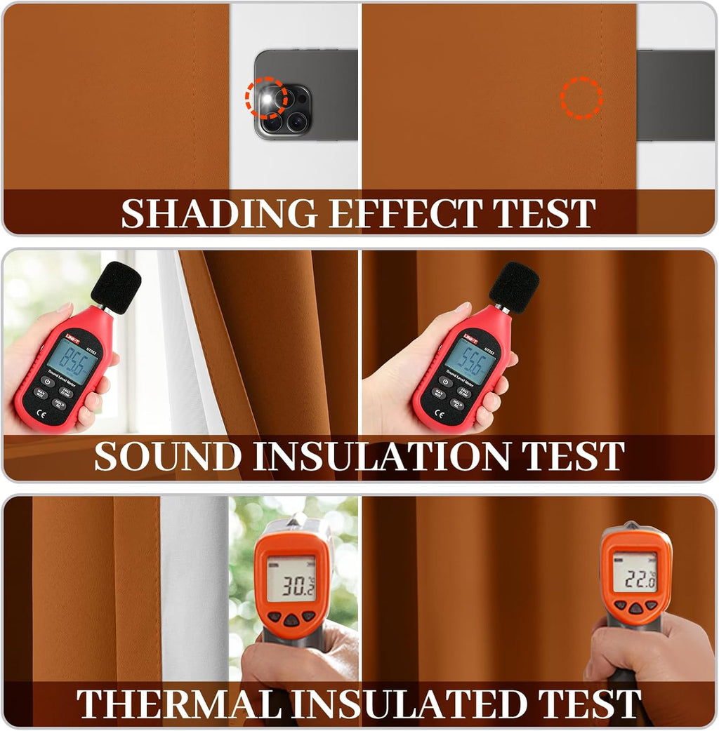 Yakamok Room Darkening 100% Blackout Curtains Grommet Window Treatments with 2 Thick Layers-Burnt Orange Thermal Insulated Drapes Set of 2…