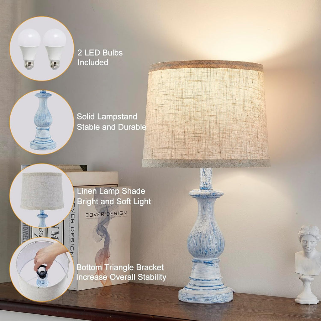Vintage Table Lamp for Living Room Bedroom, 18.5" Farmhouse Bedside Lamps Nightstand Lamp Set of 2, Table Lamps with Oatmeal Linen Lamp…